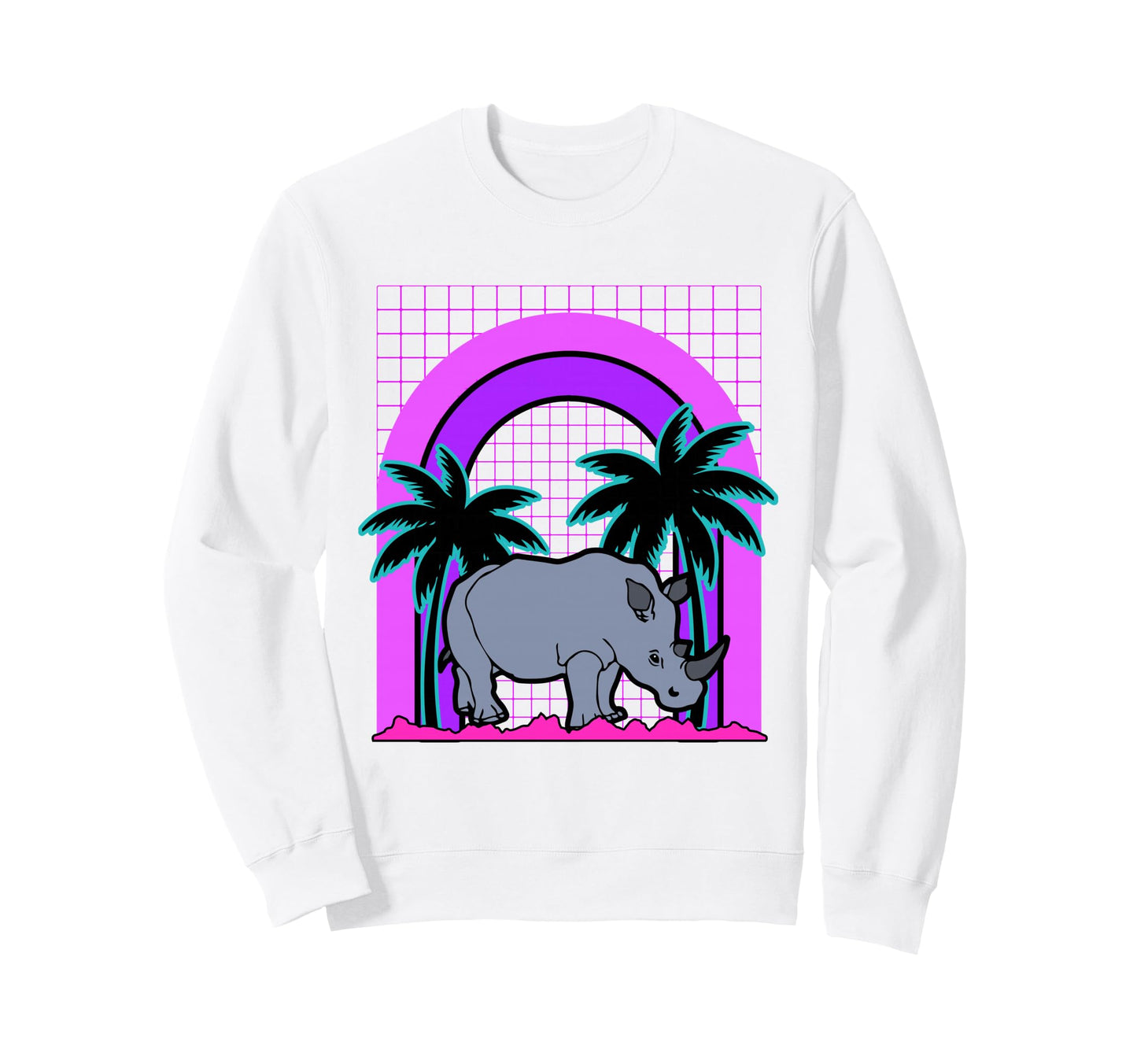 Aesthetic Vaporwave Outfits Rhino Sweatshirt - Graphic Print Unisex - T-Shirt, Sweatshirt, Hoodie