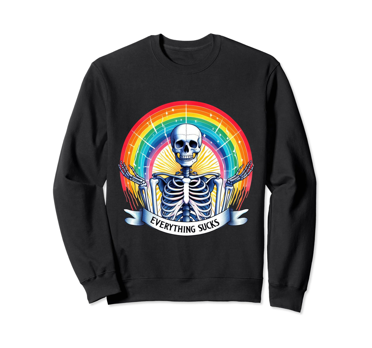 Skeleton Rainbow Everything Sweatshirt - Fun Novelty Design for Adults - T-Shirt, Sweatshirt, Hoodie