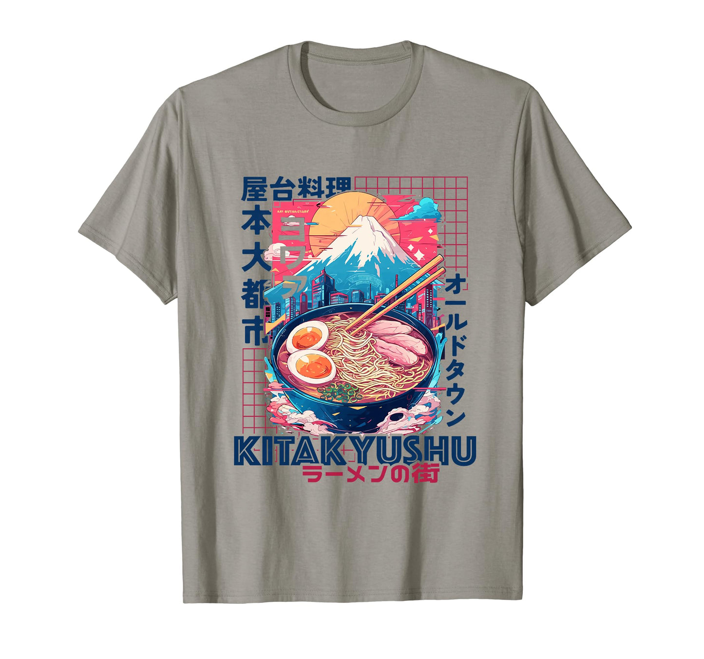 Kitakyushu City 80S Synthwave Ramen T-Shirt - Unique Graphic Men Women - T-Shirt, Sweatshirt, Hoodie