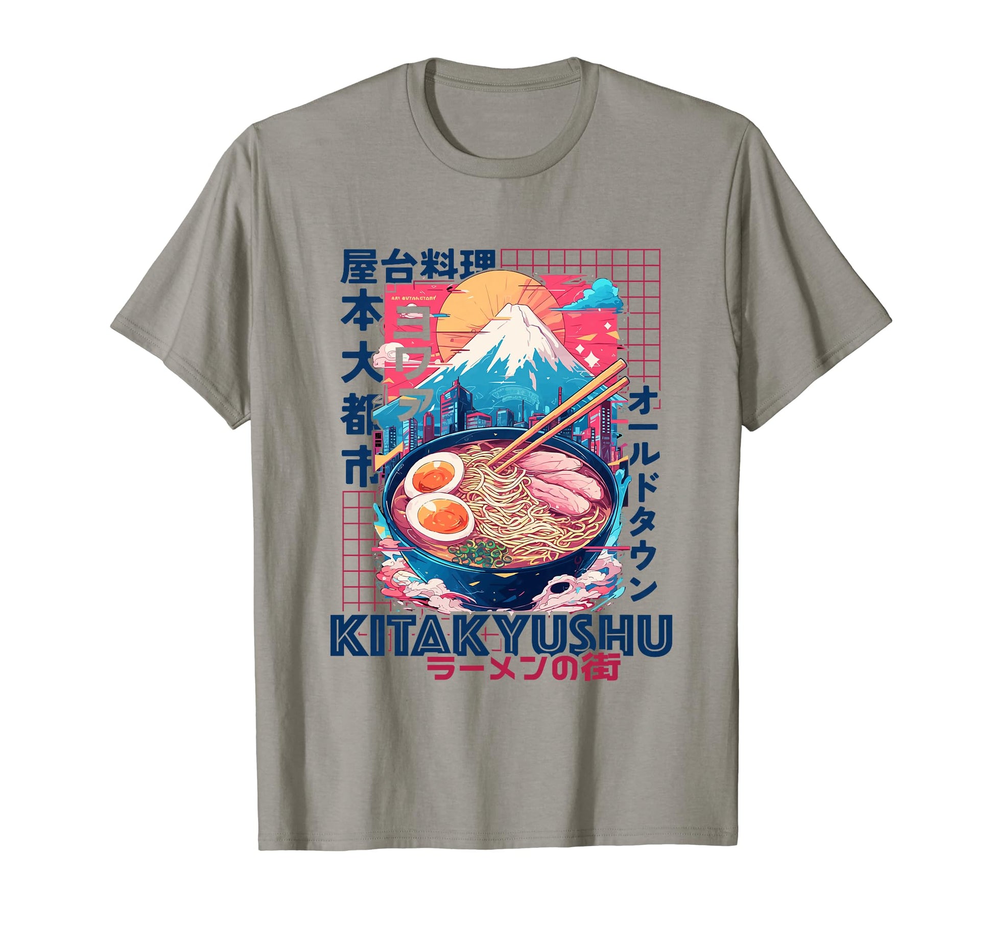 Kitakyushu City 80S Synthwave Ramen T-Shirt - Unique Graphic Men Women - T-Shirt, Sweatshirt, Hoodie