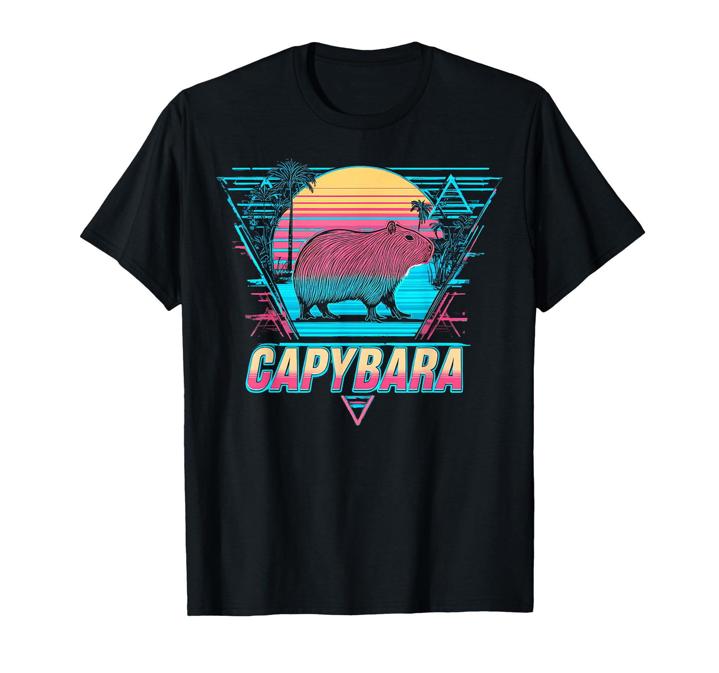 Capybara Capibara Vaporwave Aesthetic Sunset T-Shirt - Graphic Print Unisex - T-Shirt, Sweatshirt, Hoodie