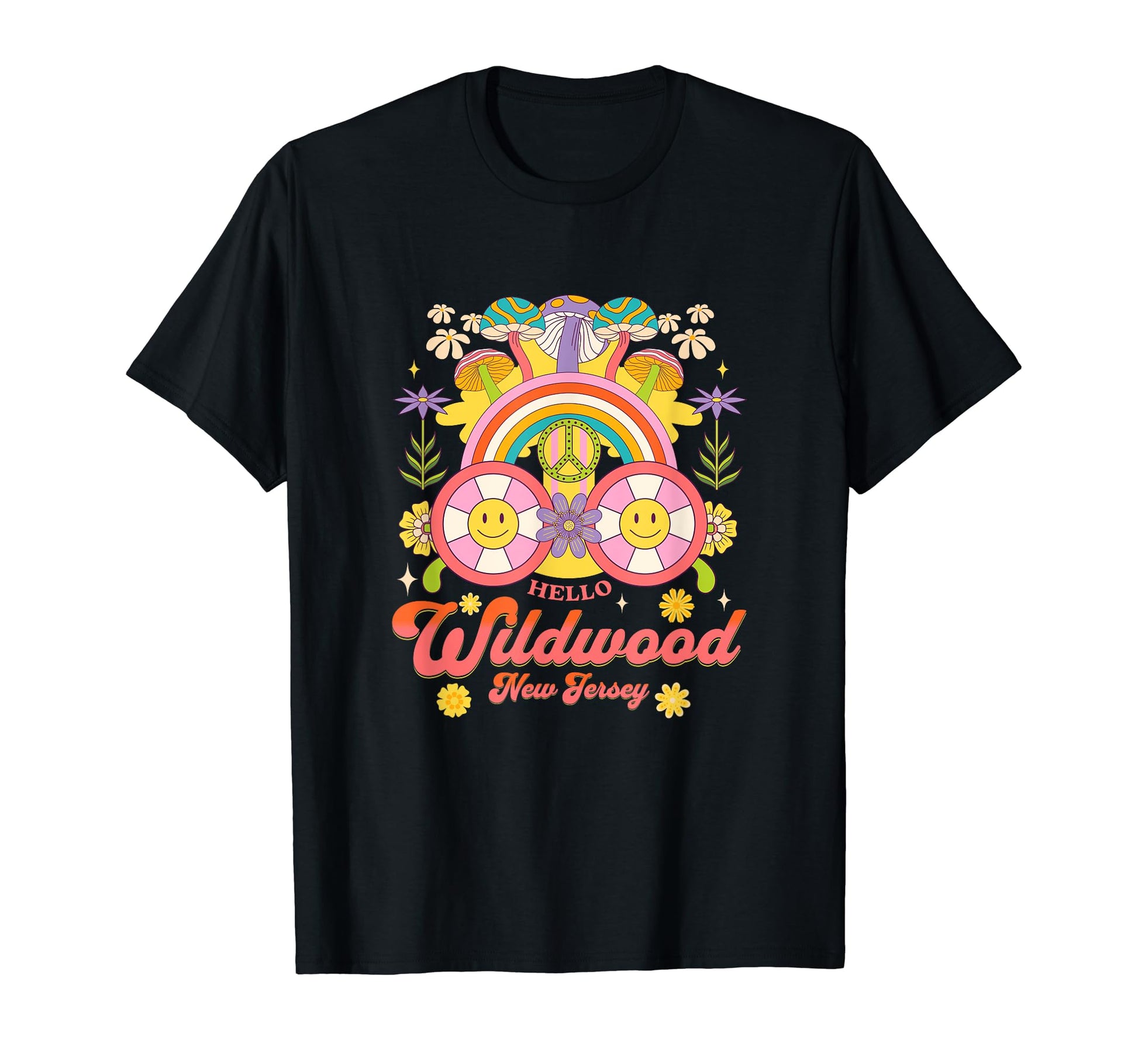 Hello Wildwood New Jersey Rainbow T-Shirt - Minimalist Print for Adults - T-Shirt, Sweatshirt, Hoodie
