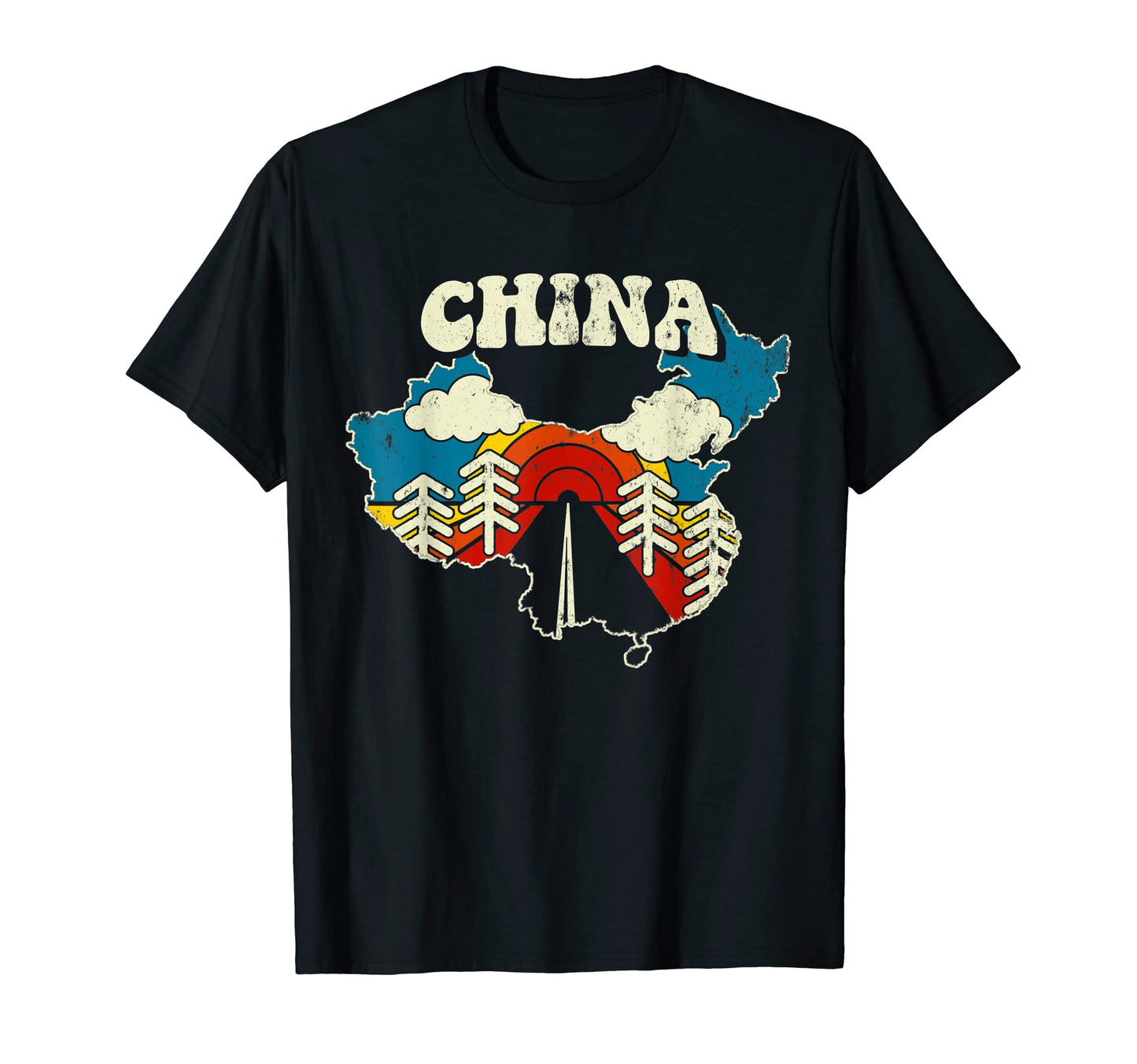 China Chinese Country Rainbow 70S Map T-Shirt - Minimalist Print for Adults - T-Shirt, Sweatshirt, Hoodie