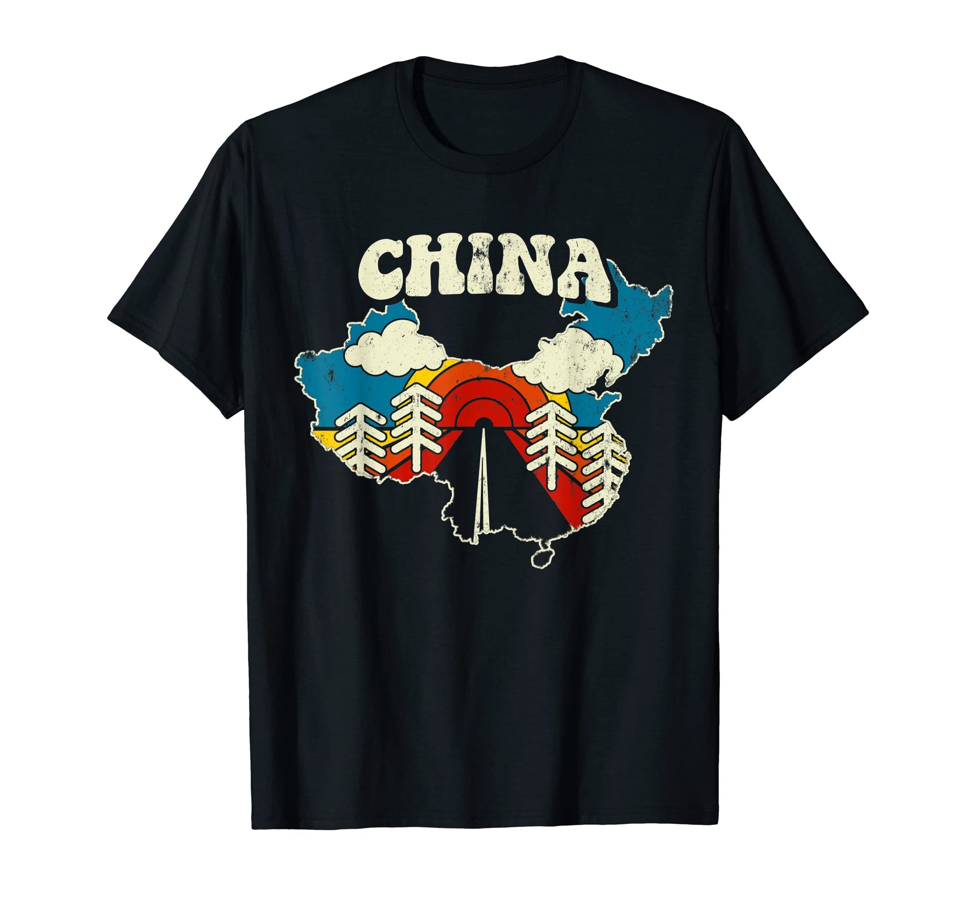 China Chinese Country Rainbow 70S Map T-Shirt - Minimalist Print for Adults - T-Shirt, Sweatshirt, Hoodie