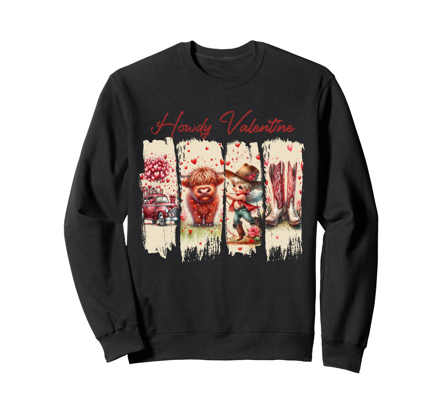 Howdy Valentine Western Highland Cow Sweatshirt - Trendy Graphic Unisex - T-Shirt, Sweatshirt, Hoodie