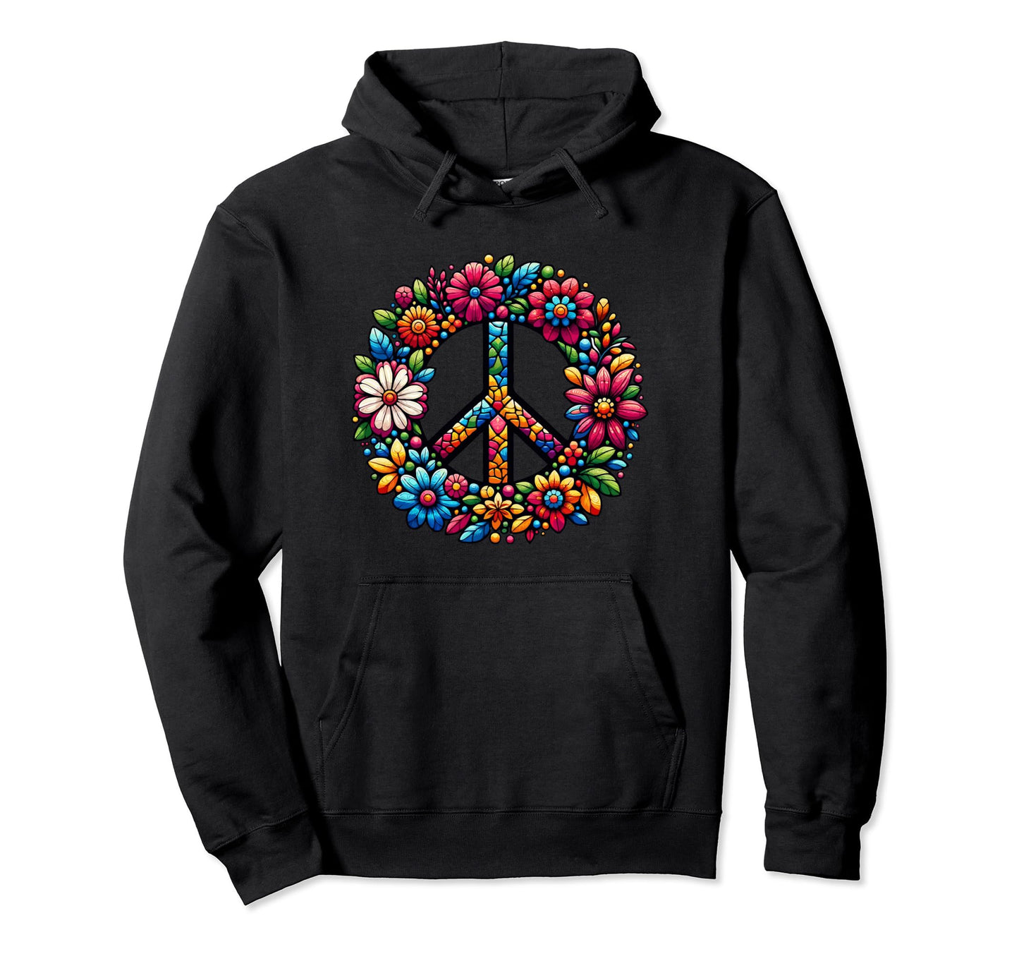 Peace Colourful Hippie Love Sign Flowers Hoodie - Aesthetic Graphic Unisex - T-Shirt, Sweatshirt, Hoodie