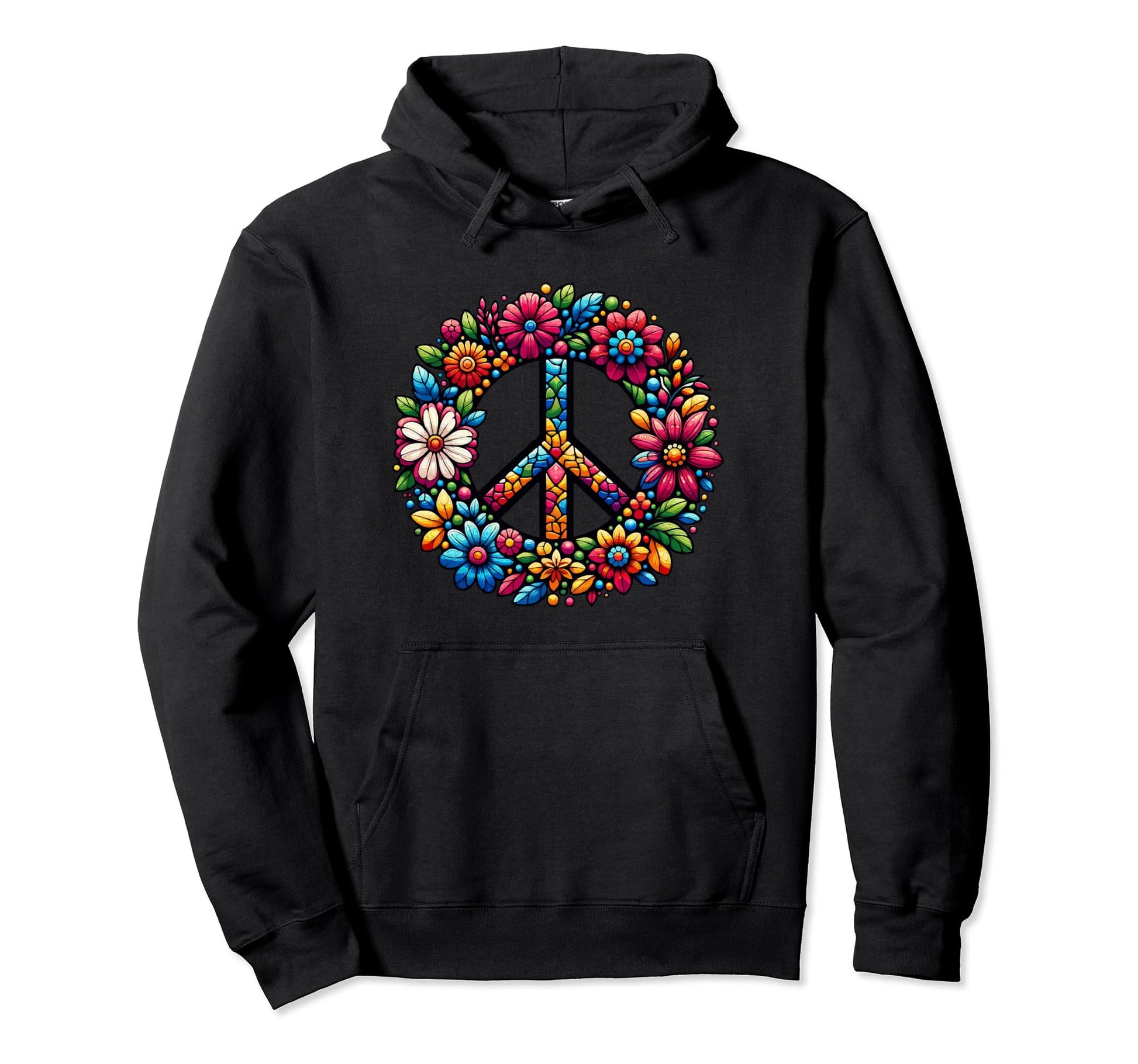 Peace Colourful Hippie Love Sign Flowers Hoodie - Aesthetic Graphic Unisex - T-Shirt, Sweatshirt, Hoodie