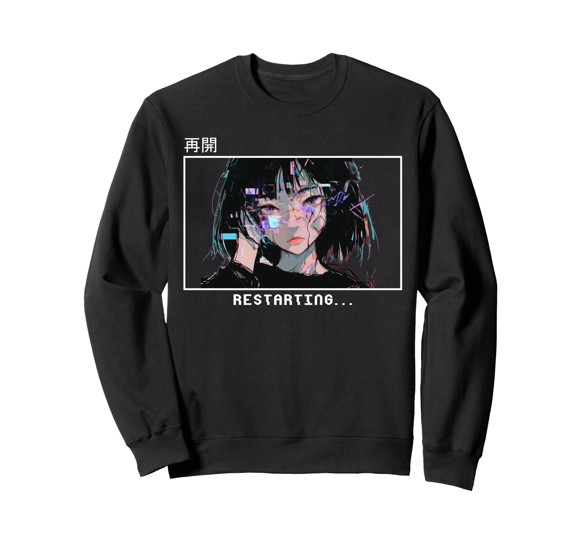 Restarting Sad Japanese Vaporwave Glitch Sweatshirt - Graphic Print Unisex - T-Shirt, Sweatshirt, Hoodie