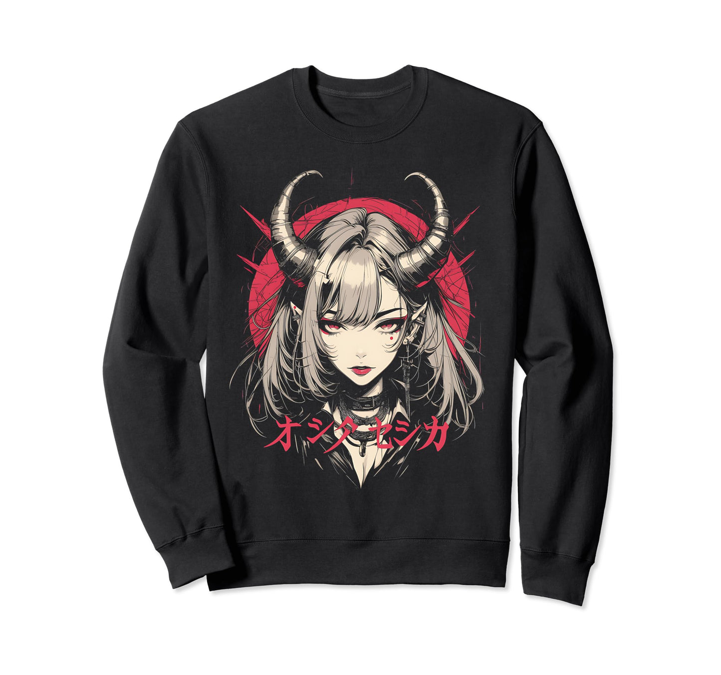 Goth Grunge Demon Anime Waifu Sweatshirt - Casual Everyday Wear Men Women - T-Shirt, Sweatshirt, Hoodie