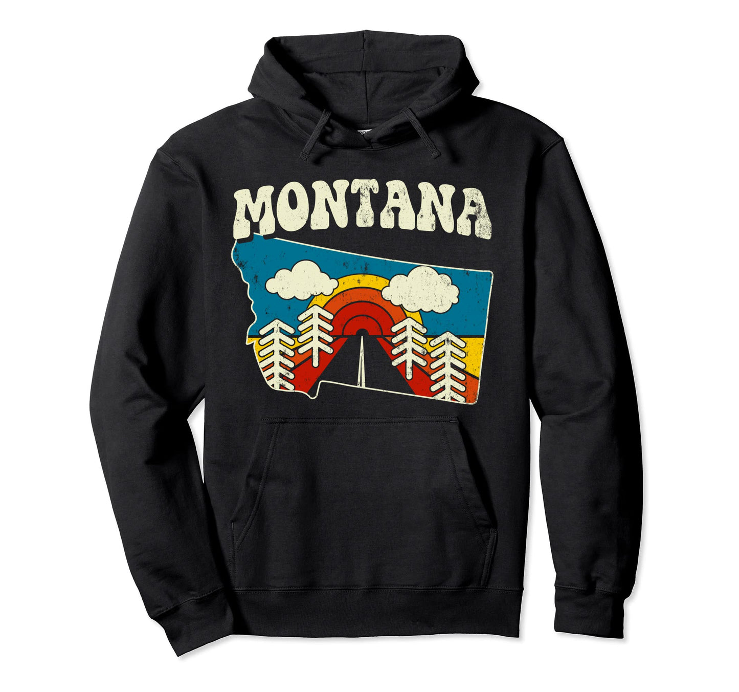 Montana State Rainbow Hippie 70S Map Hoodie - Trendy Graphic Men Women - T-Shirt, Sweatshirt, Hoodie