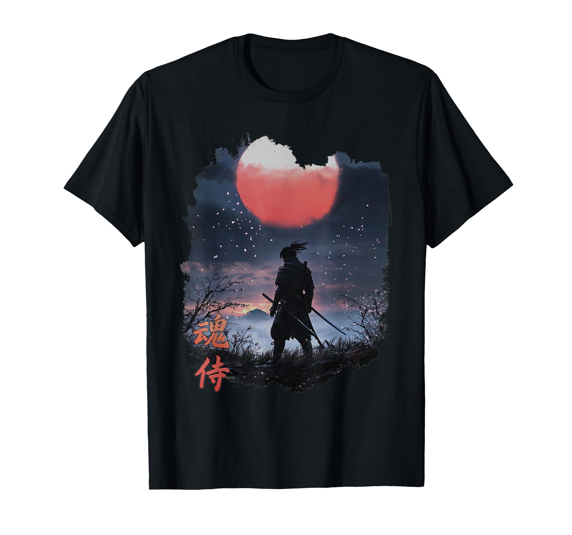Samurai Moon Japanese Vibes Vaporwave T-Shirt - Minimalist Print Unisex - T-Shirt, Sweatshirt, Hoodie