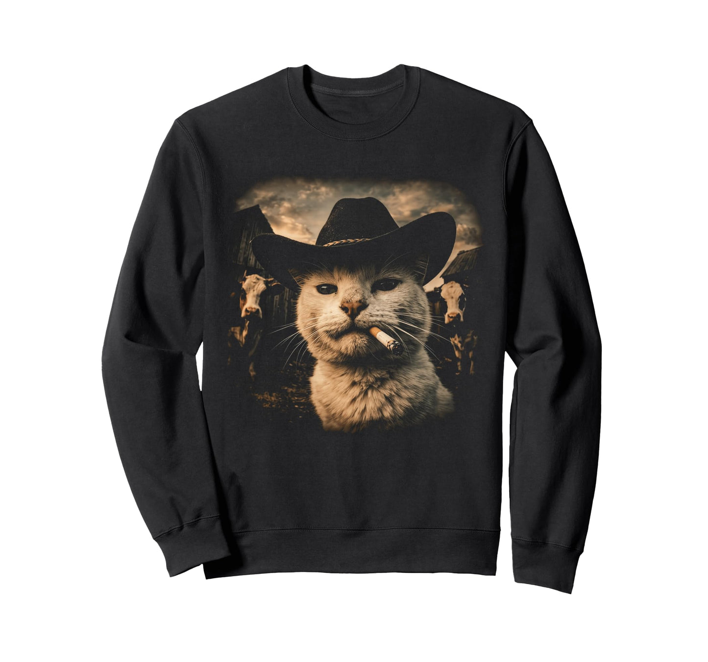Funny Cowboy Cat Smoking 90S Sweatshirt - Novelty Apparel for Adults - T-Shirt, Sweatshirt, Hoodie