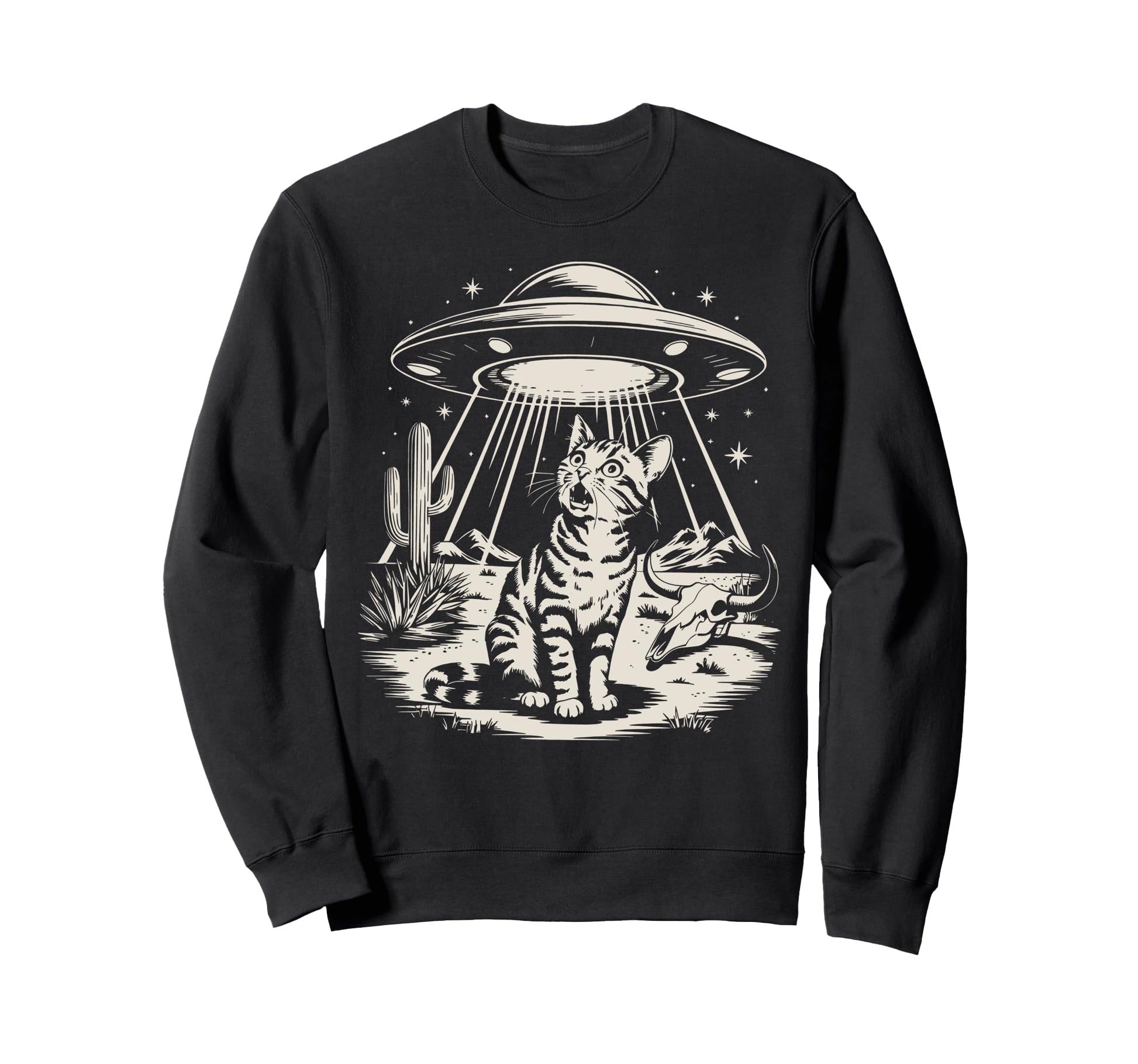 Ufo Western Cat Cowboy Cat Wild Sweatshirt - Novelty Apparel for Adults - T-Shirt, Sweatshirt, Hoodie
