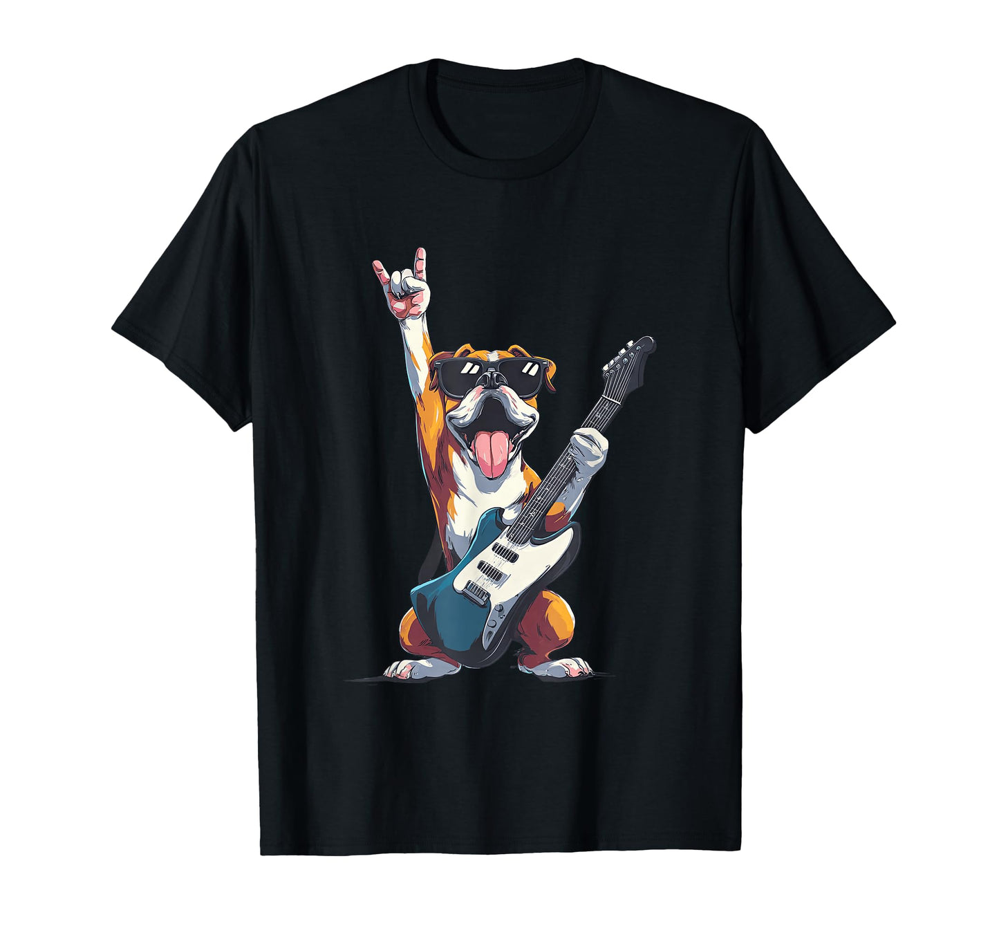 Bulldog Rock Dog Guitar Playing Funny Pet T-Shirt - Unique Graphic Unisex - T-Shirt, Sweatshirt, Hoodie
