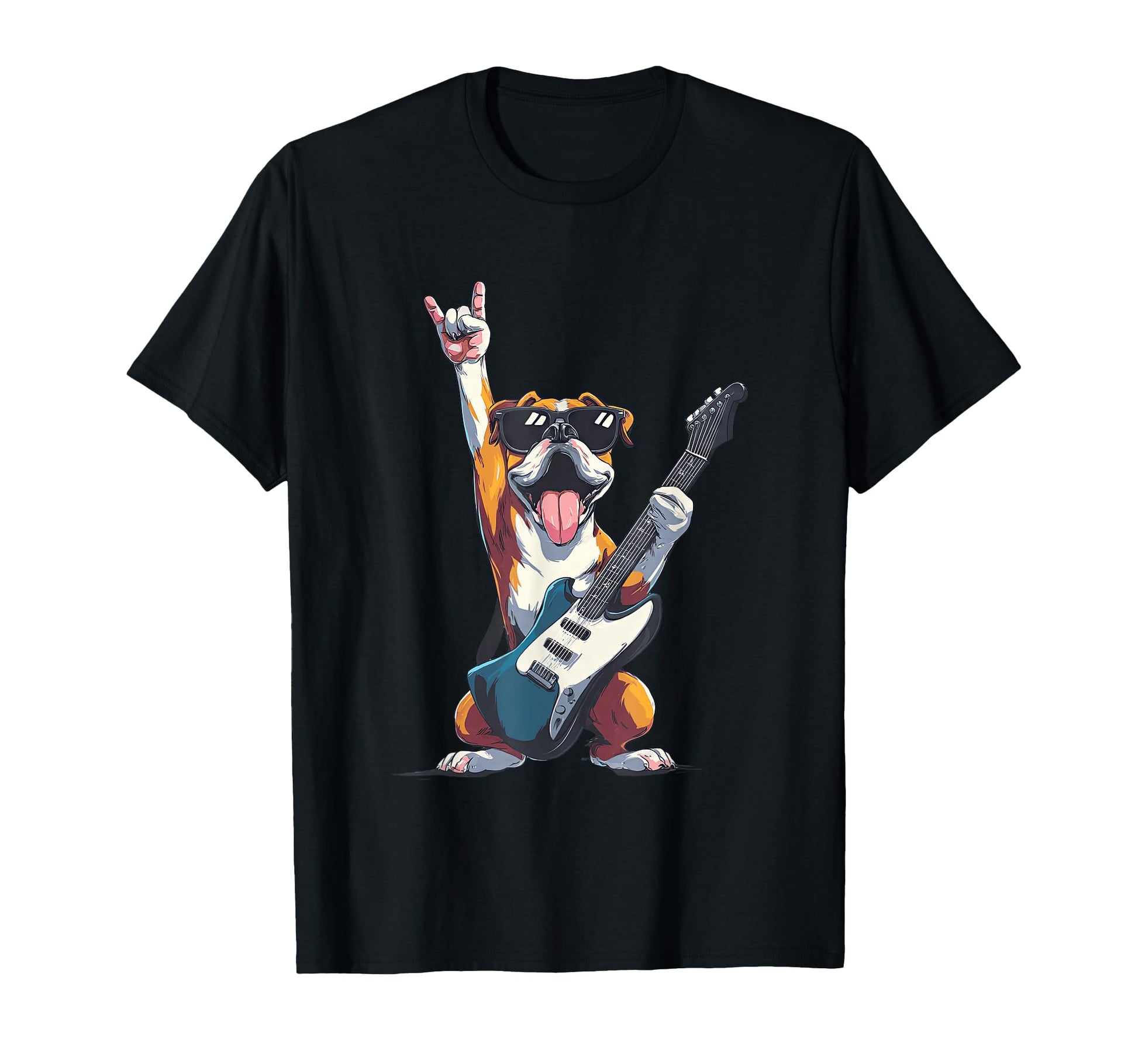 Bulldog Rock Dog Guitar Playing Funny Pet T-Shirt - Unique Graphic Unisex - T-Shirt, Sweatshirt, Hoodie