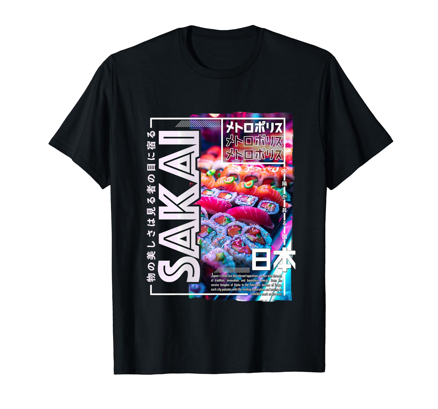 Sakai City 80S Synthwave Sushi Japan T-Shirt - Novelty Apparel for Adults - T-Shirt, Sweatshirt, Hoodie