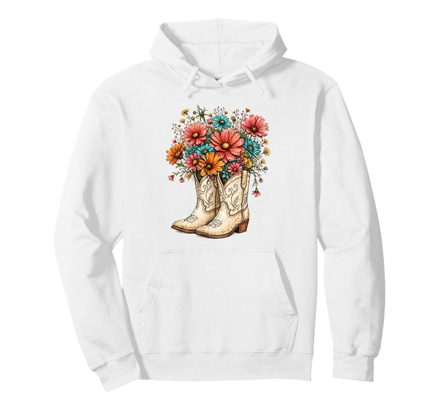 Flower Cowboy Boots Floral Country Hoodie - Fun Novelty Design for Adults - T-Shirt, Sweatshirt, Hoodie