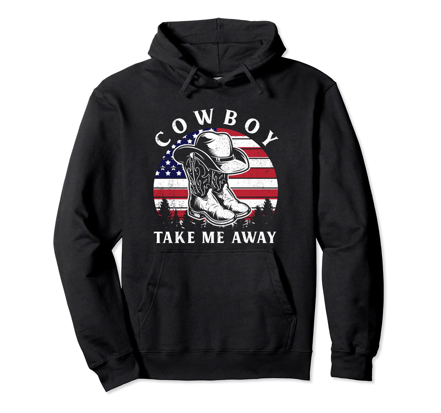 Cowboy Take Me Away Cowboy Hat Usa Flag Hoodie - Minimalist Print Unisex - T-Shirt, Sweatshirt, Hoodie