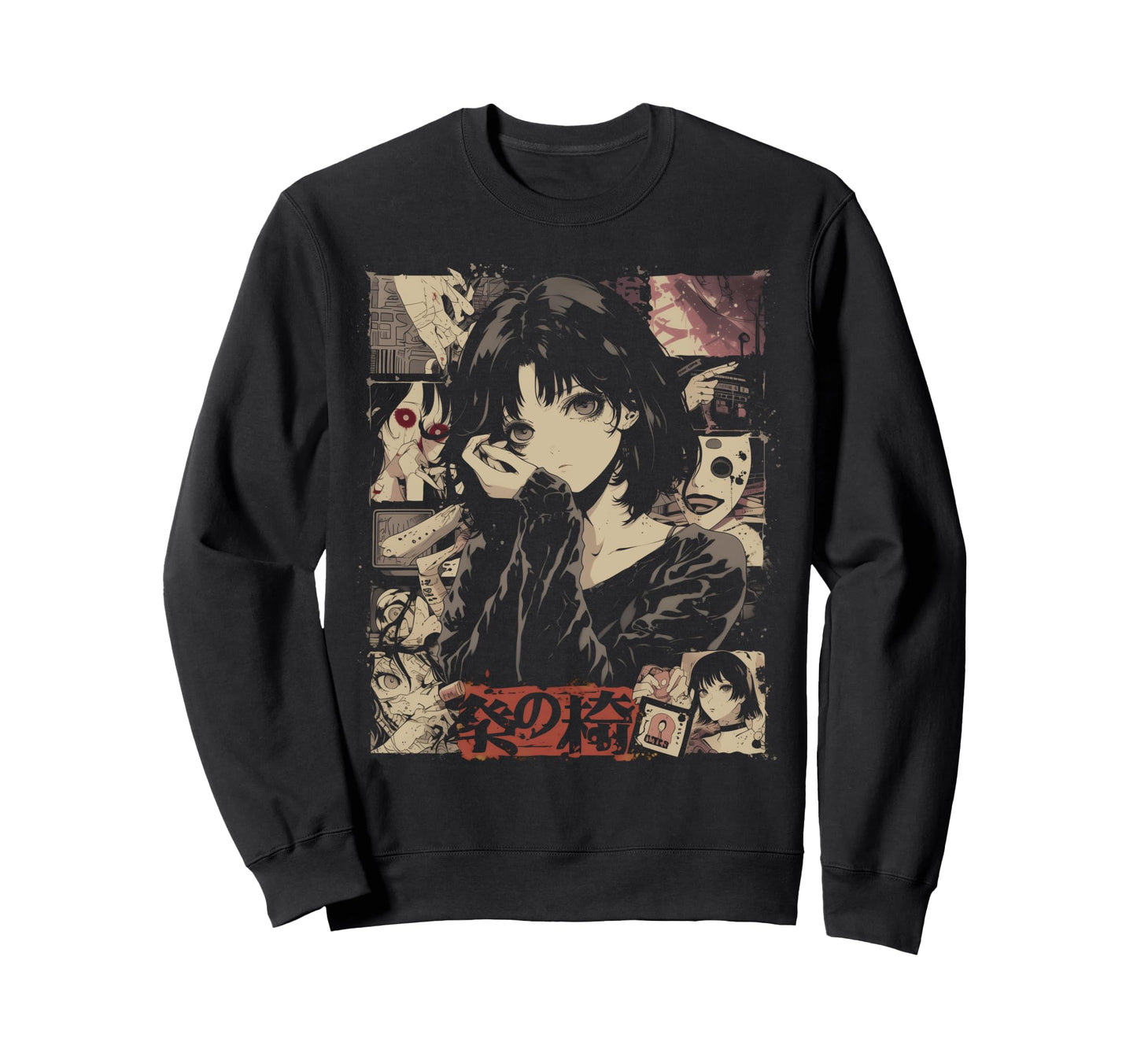 Goth Grunge Demon Anime Waifu Horror Sweatshirt - Graphic Print for Adults - T-Shirt, Sweatshirt, Hoodie