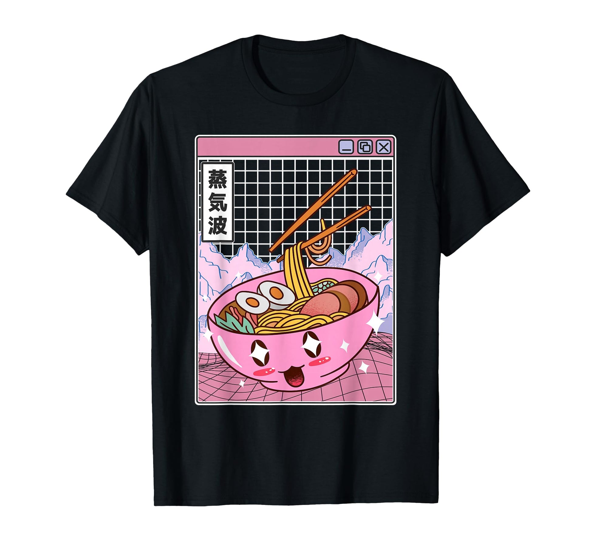 Ramen Noodles Bowl Kawaii Grid Vaporwave T-Shirt - Novelty Apparel Unisex - T-Shirt, Sweatshirt, Hoodie