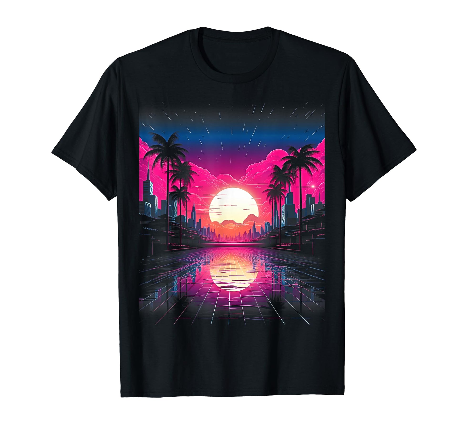 Vaporwave Cityscape 80S Synthwave 6 T-Shirt - Fun Novelty Design Men Women - T-Shirt, Sweatshirt, Hoodie