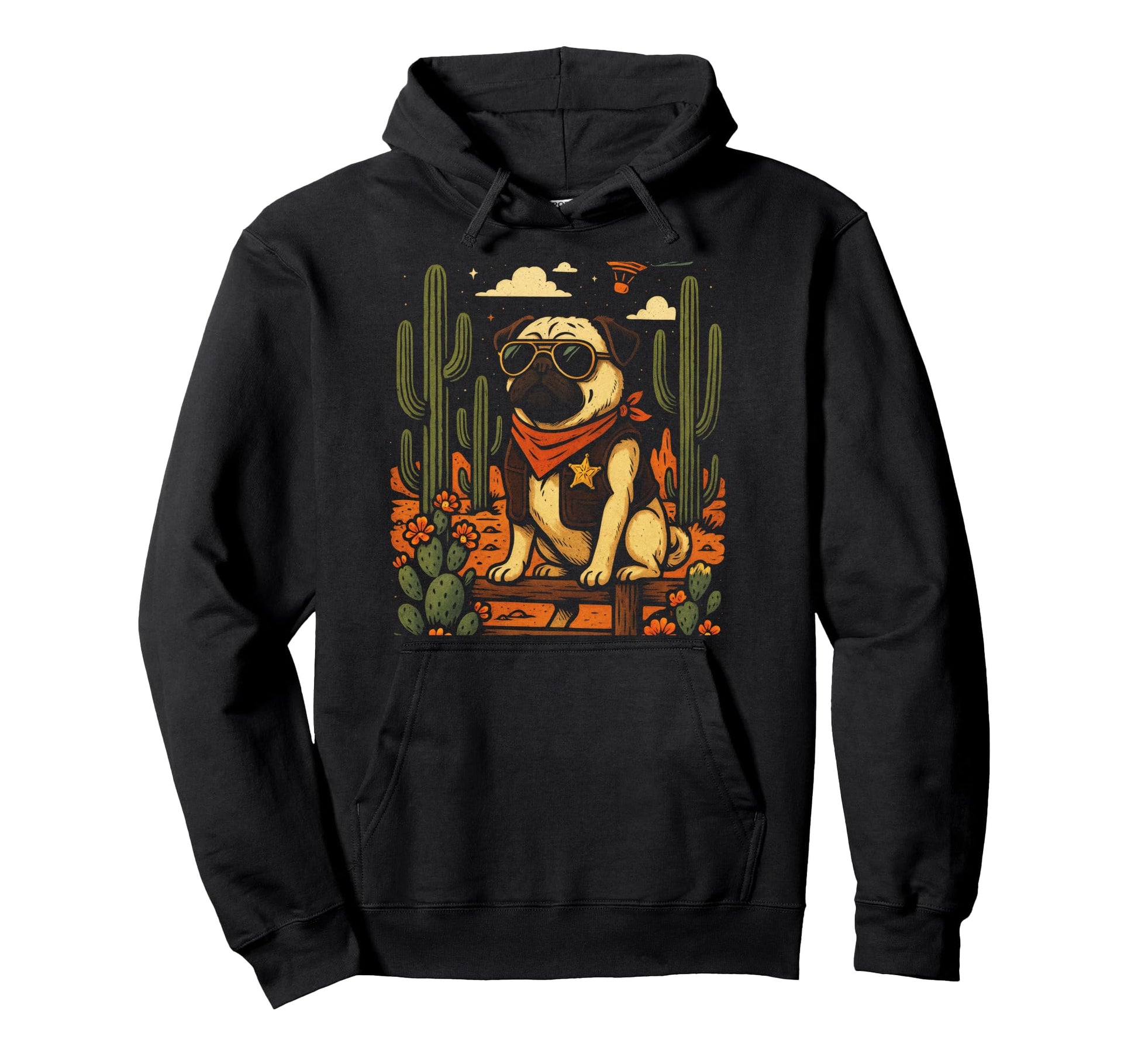Pug Sheriff Funny Cowboy Alien 90S Hoodie - Trendy Graphic for Adults - T-Shirt, Sweatshirt, Hoodie