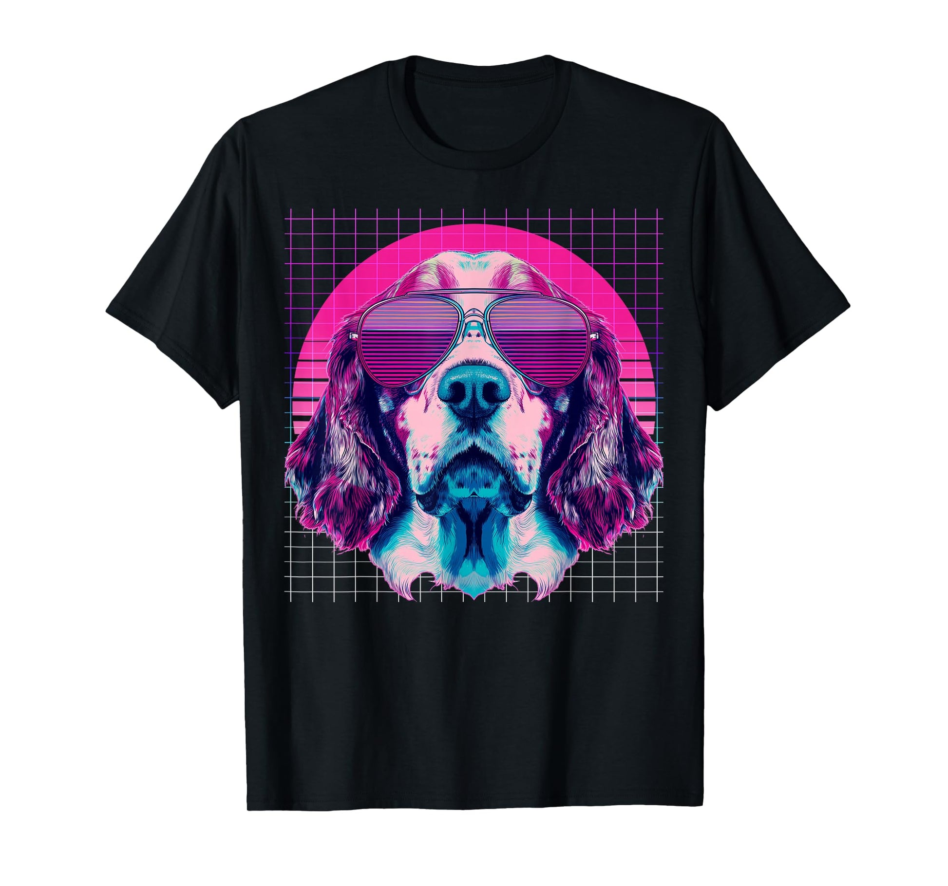 Brittany Spaniel Sunglasses Dog Vaporwave T-Shirt - Graphic Print Unisex - T-Shirt, Sweatshirt, Hoodie