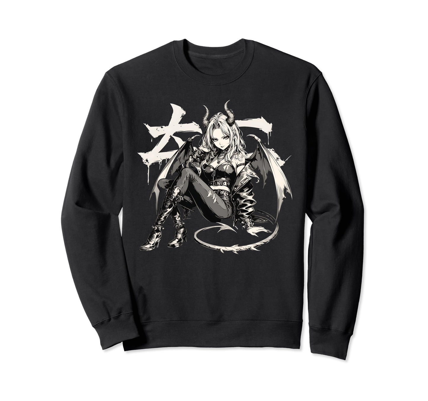 Goth Grunge Demon Anime Waifu Sweatshirt - Casual Everyday Wear Men Women - T-Shirt, Sweatshirt, Hoodie