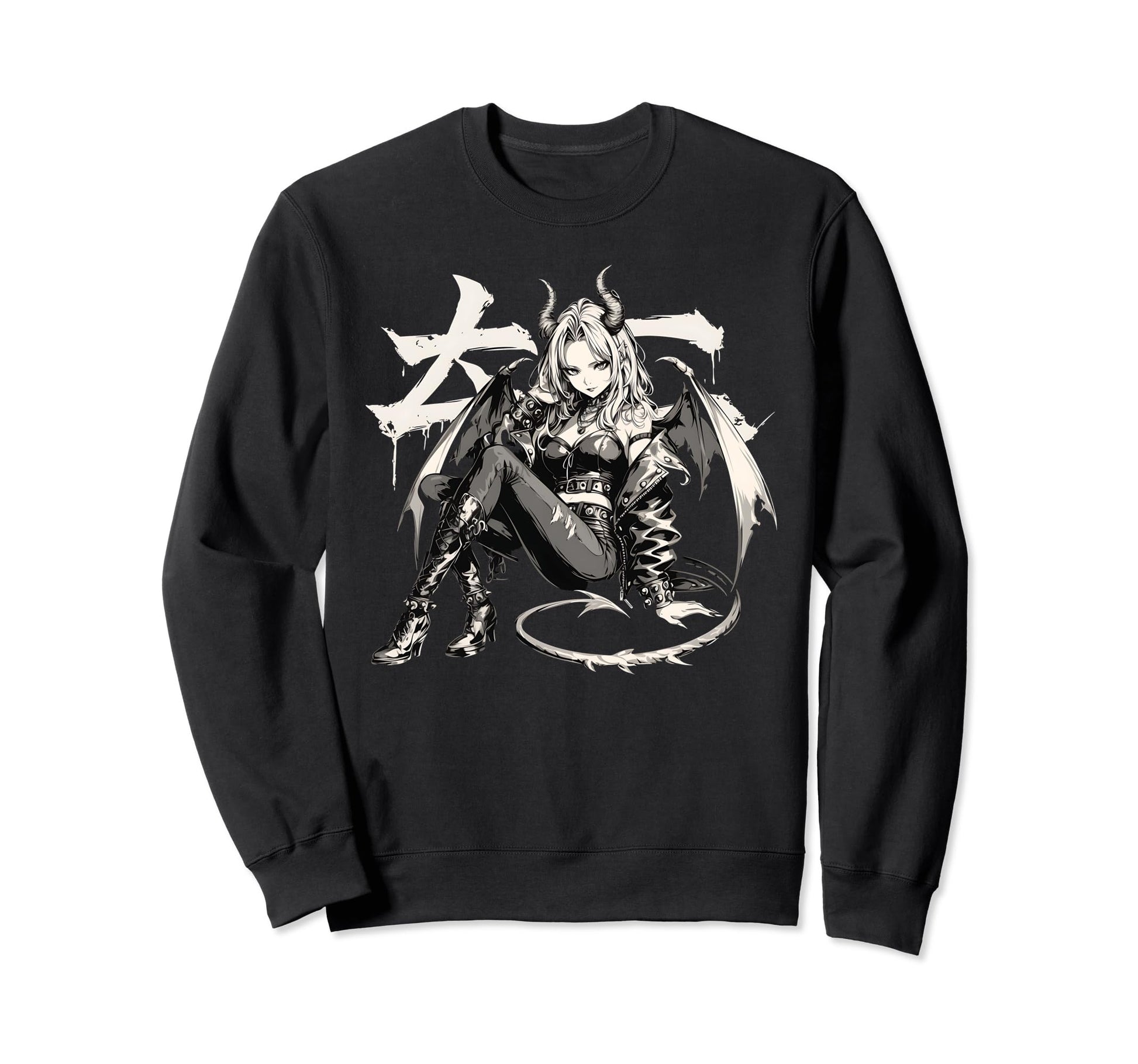 Goth Grunge Demon Anime Waifu Sweatshirt - Casual Everyday Wear Men Women - T-Shirt, Sweatshirt, Hoodie