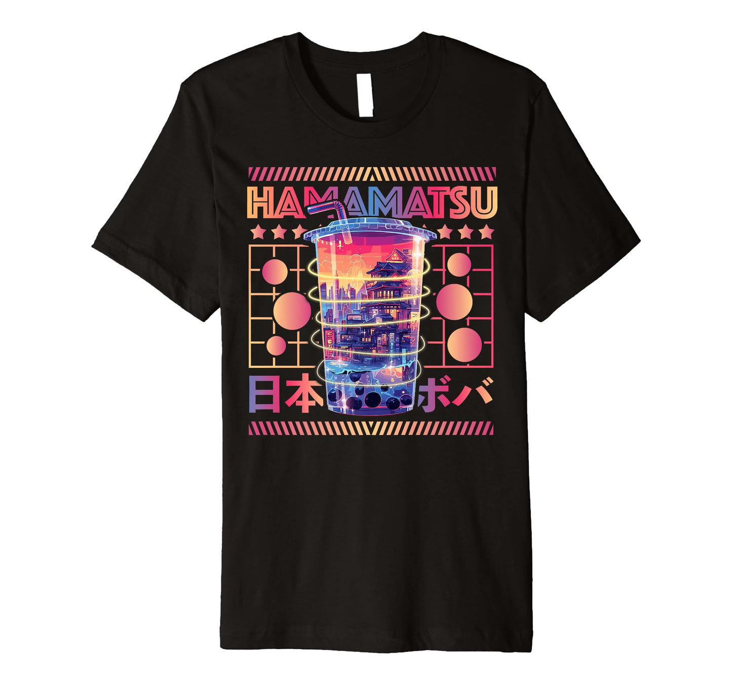 Hamamatsu City 80S Synthwave Boba Tea T-Shirt - Novelty Apparel Men Women - T-Shirt, Sweatshirt, Hoodie