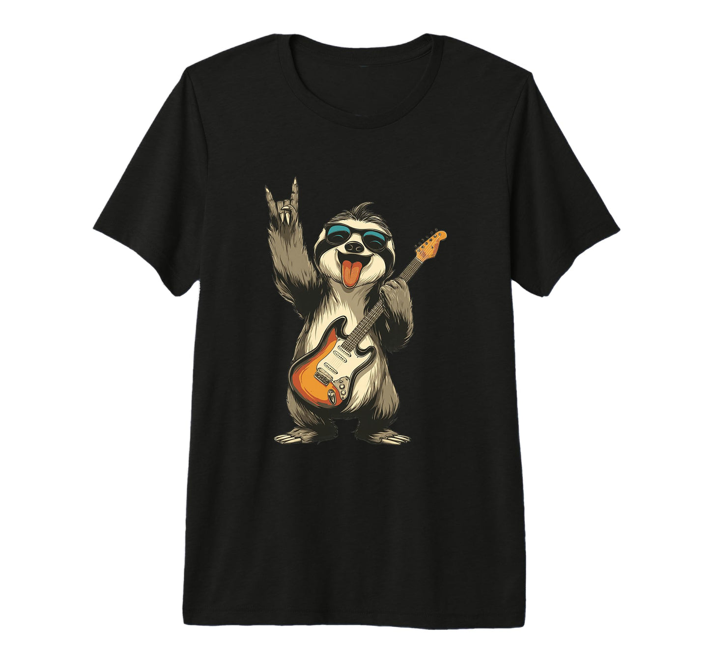 Funny Sloth Rock Music Guitarist Playful T-Shirt - Custom Art Print Unisex - T-Shirt, Sweatshirt, Hoodie