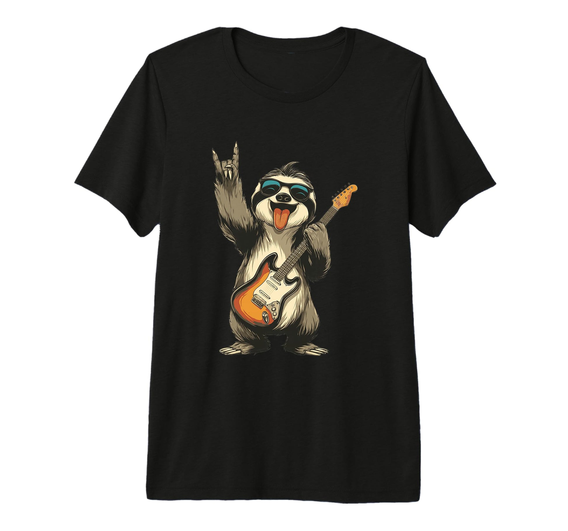 Funny Sloth Rock Music Guitarist Playful T-Shirt - Custom Art Print Unisex - T-Shirt, Sweatshirt, Hoodie