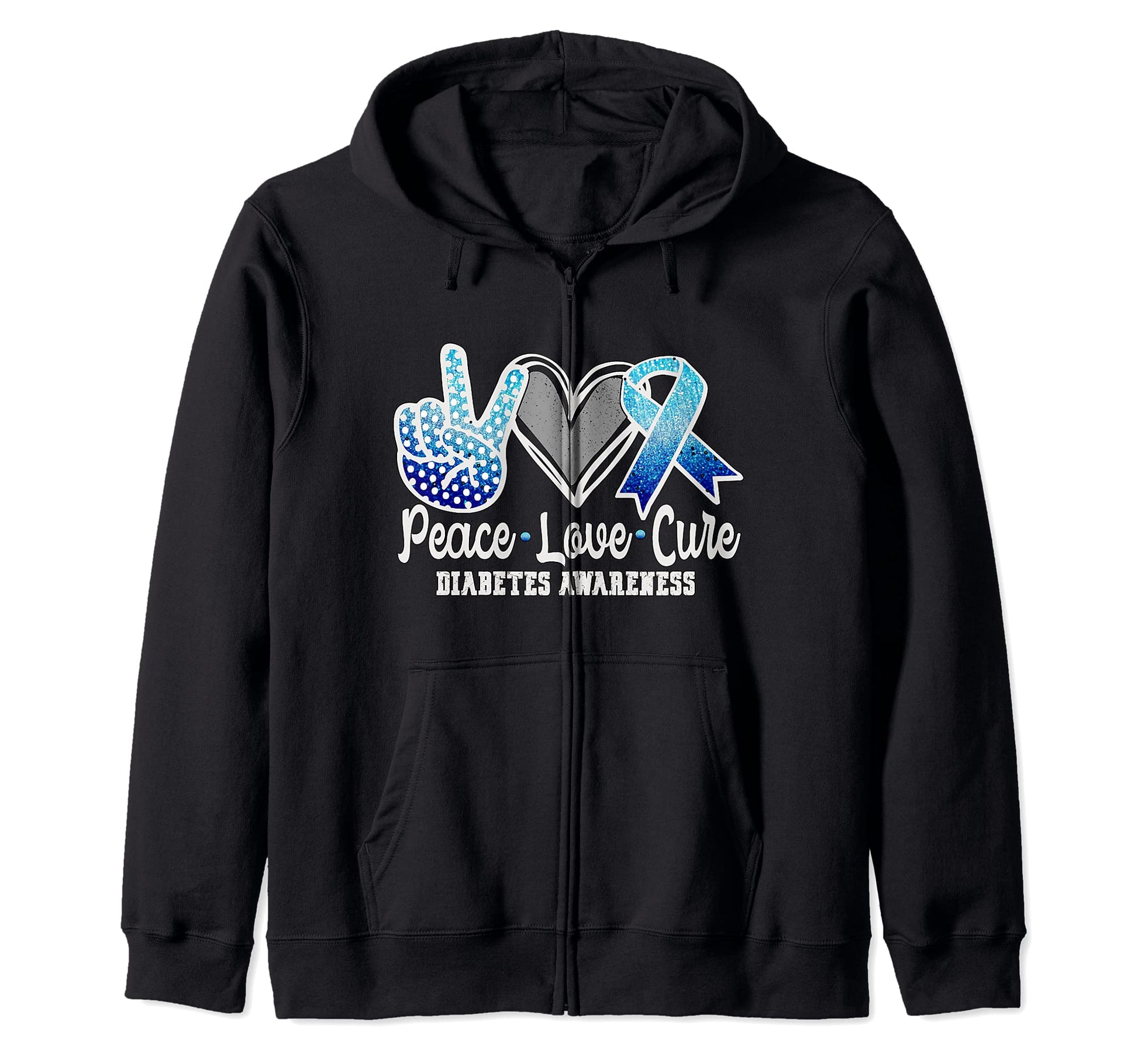 Peace Love Cure Ribbon Diabetes T-Shirt - Custom Art Print for Adults - T-Shirt, Sweatshirt, Hoodie