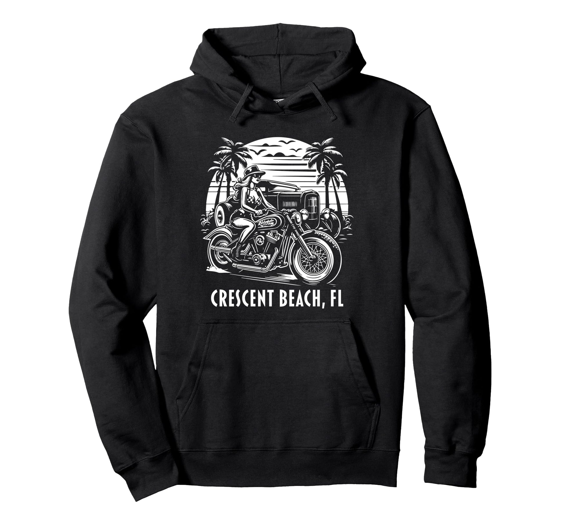 Crescent Beach Florida Motorcycle Hotrod Hoodie - Trendy Graphic Men Women - T-Shirt, Sweatshirt, Hoodie