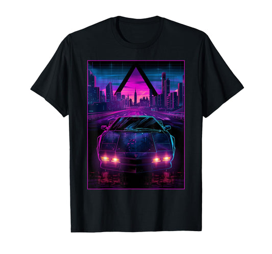 1980S 1990S Retrowave City Skyline Car T-Shirt - Unique Graphic Unisex - T-Shirt, Sweatshirt, Hoodie