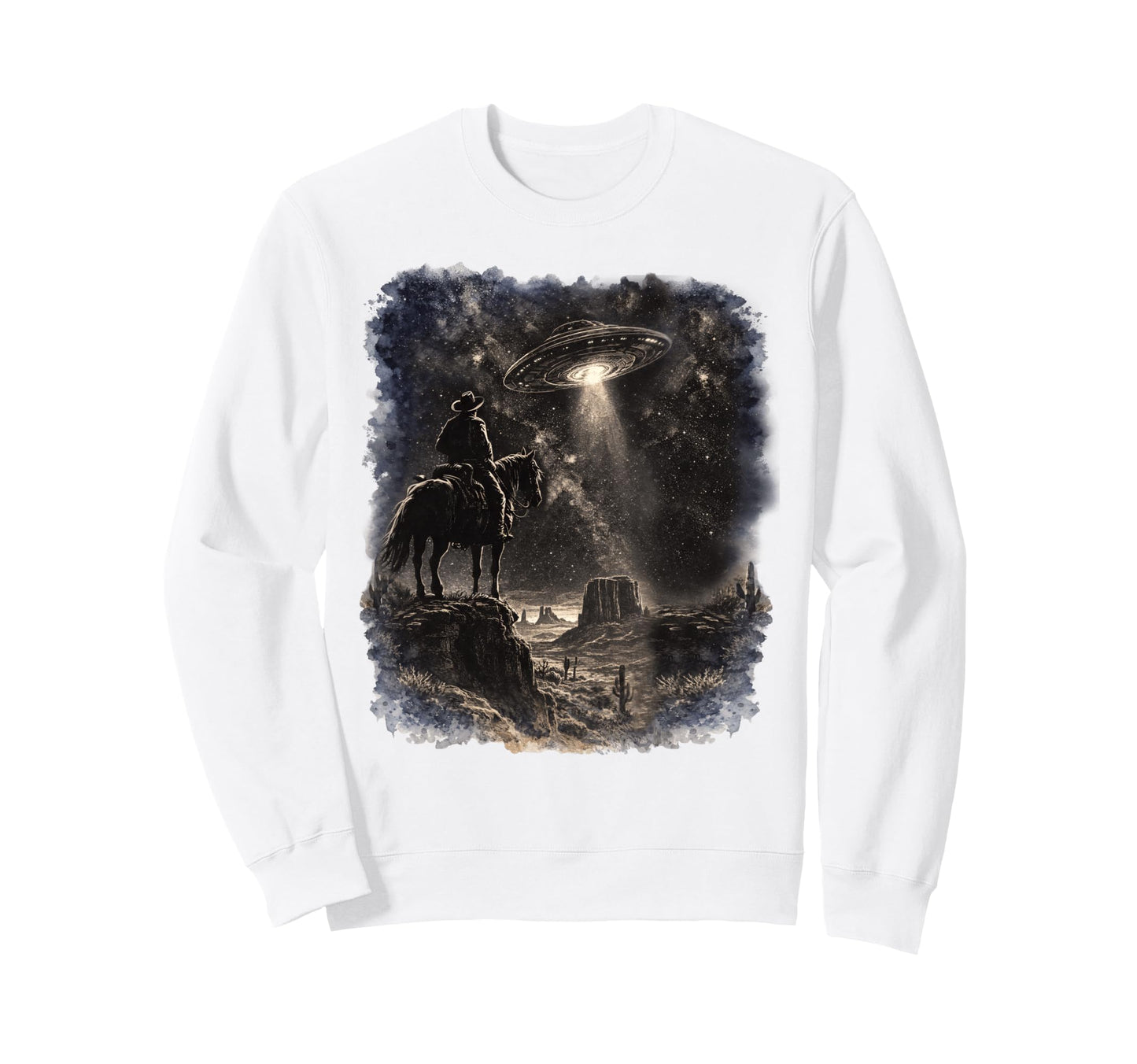Western Ufo Cowboy Alien Desert Sweatshirt - Minimalist Print Men Women - T-Shirt, Sweatshirt, Hoodie