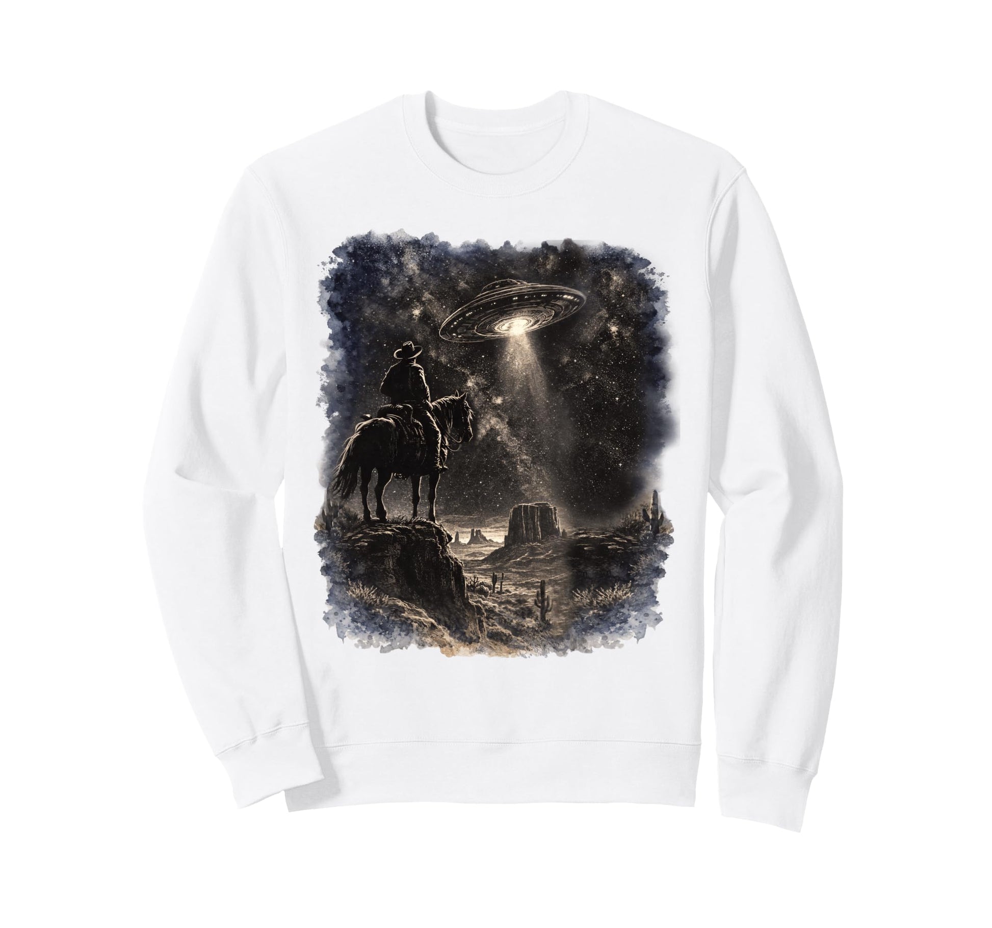 Western Ufo Cowboy Alien Desert Sweatshirt - Minimalist Print Men Women - T-Shirt, Sweatshirt, Hoodie