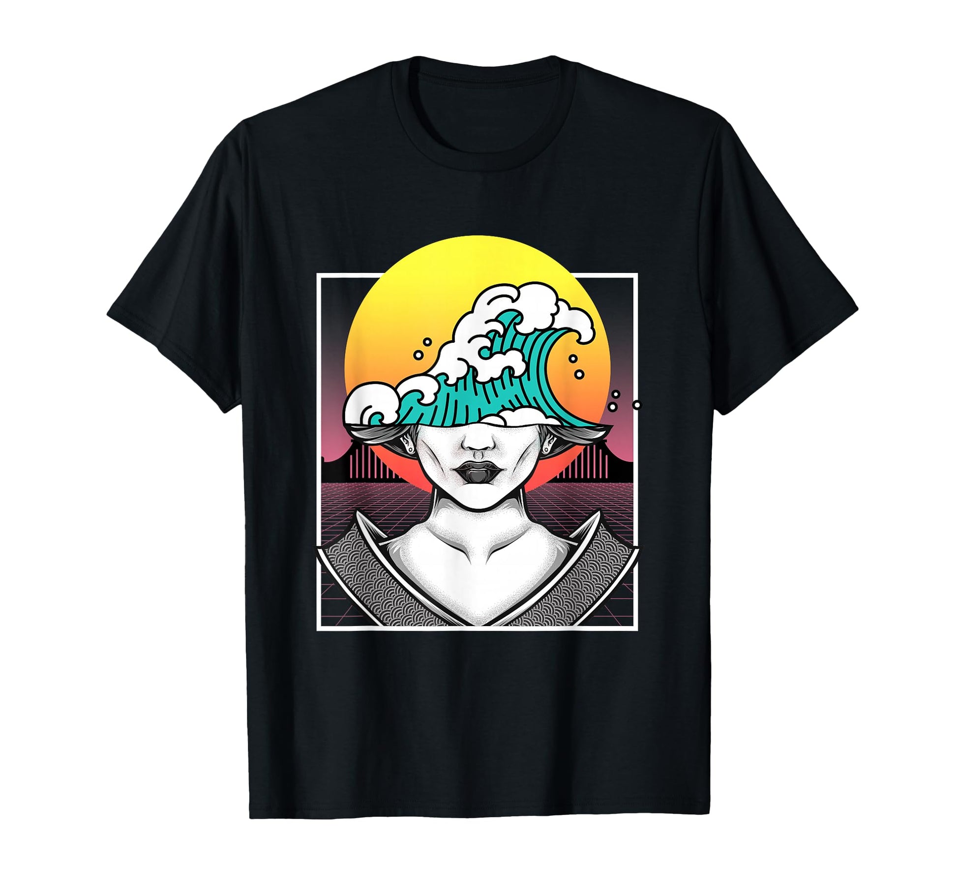 Geisha Kanagawa Wave Vaporwave Japan T-Shirt - Trendy Graphic Unisex - T-Shirt, Sweatshirt, Hoodie