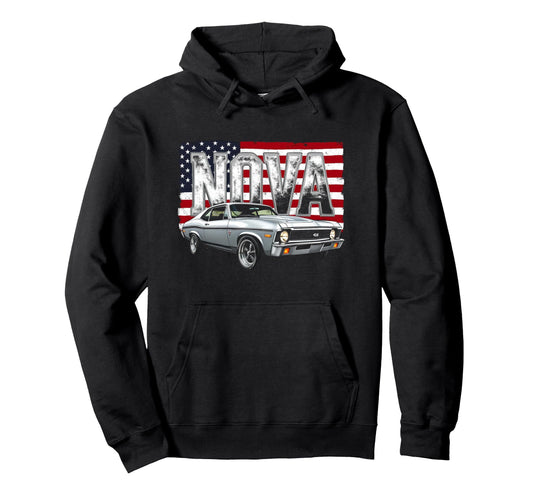 1970 70 Nova Ss American Flag Muscle Hoodie - Custom Art Print Men Women - T-Shirt, Sweatshirt, Hoodie