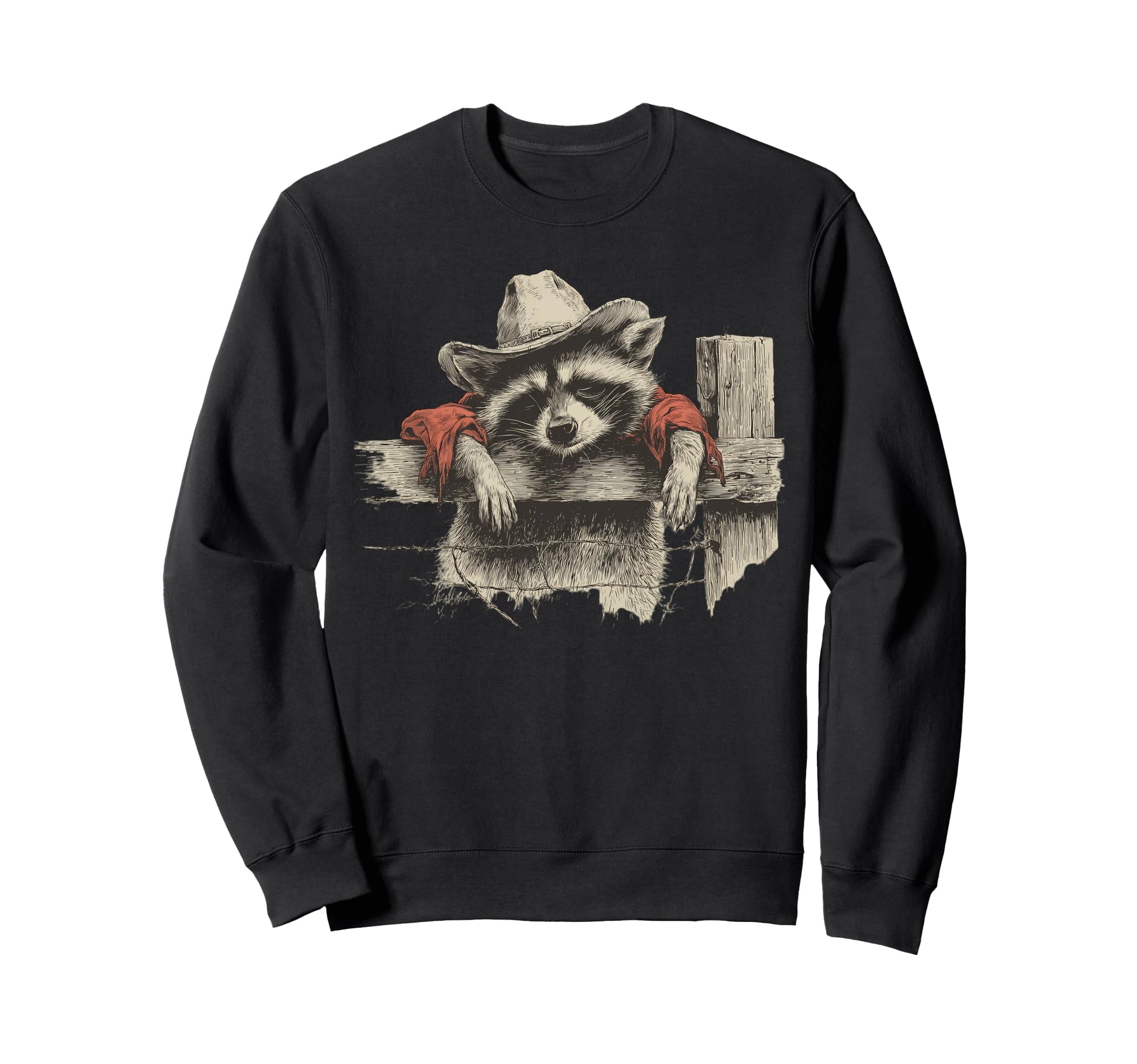Raccoon Cowboy Rodeo Cowgirl Western Sweatshirt - Unique Graphic Unisex - T-Shirt, Sweatshirt, Hoodie