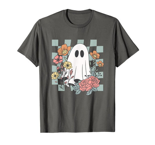 Boho Ghost Halloween Checkered Spooky T-Shirt - Minimalist Print Men Women - T-Shirt, Sweatshirt, Hoodie