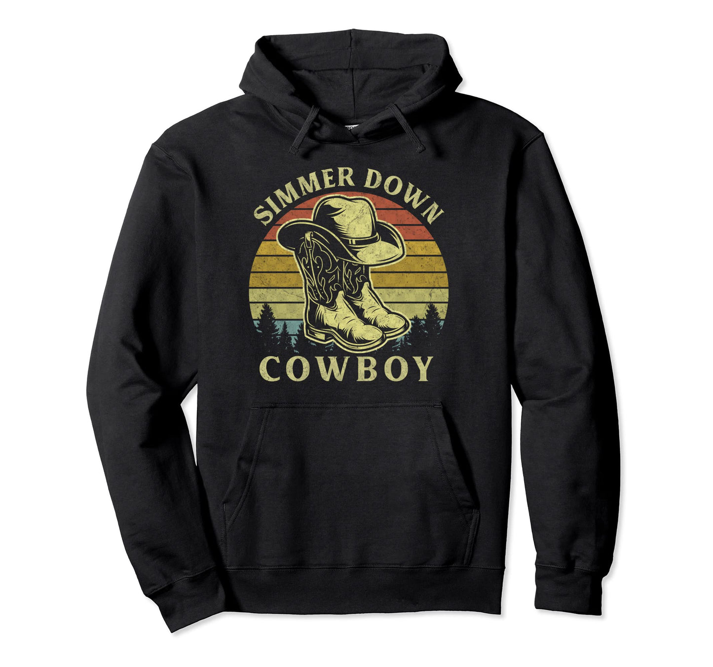 Simmer Down Cowboy Cowboy Hat Country Music Hoodie - Graphic Print Unisex - T-Shirt, Sweatshirt, Hoodie
