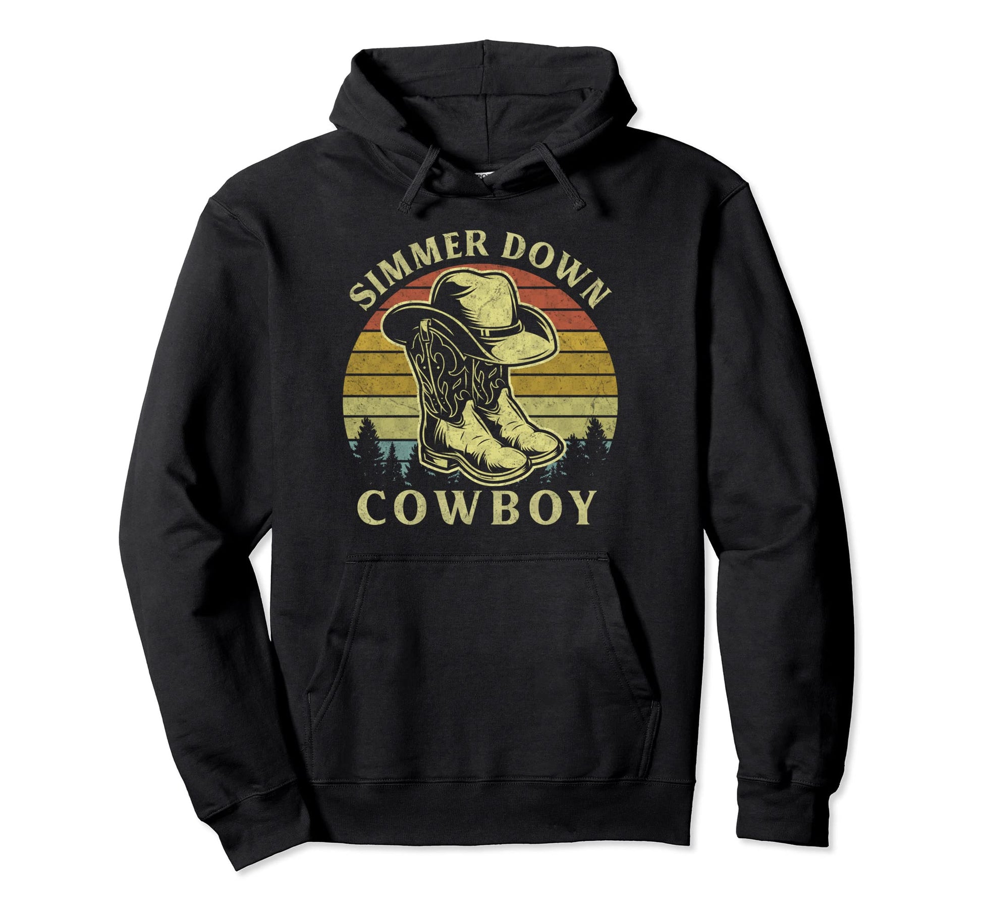 Simmer Down Cowboy Cowboy Hat Country Music Hoodie - Graphic Print Unisex - T-Shirt, Sweatshirt, Hoodie