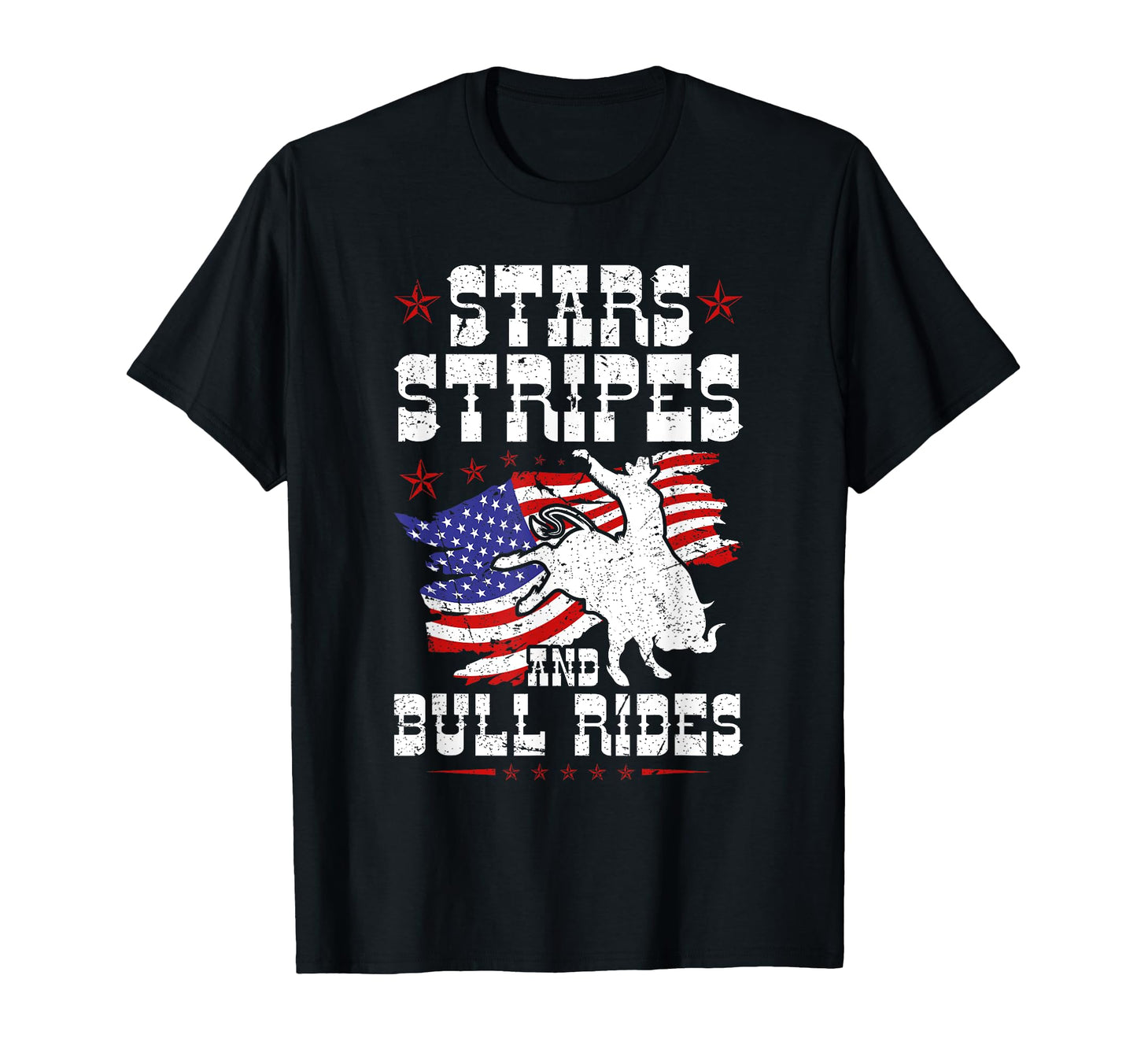 Stars Stripes Bull Rides Us Flag Cowboy T-Shirt - Trendy Graphic Unisex - T-Shirt, Sweatshirt, Hoodie