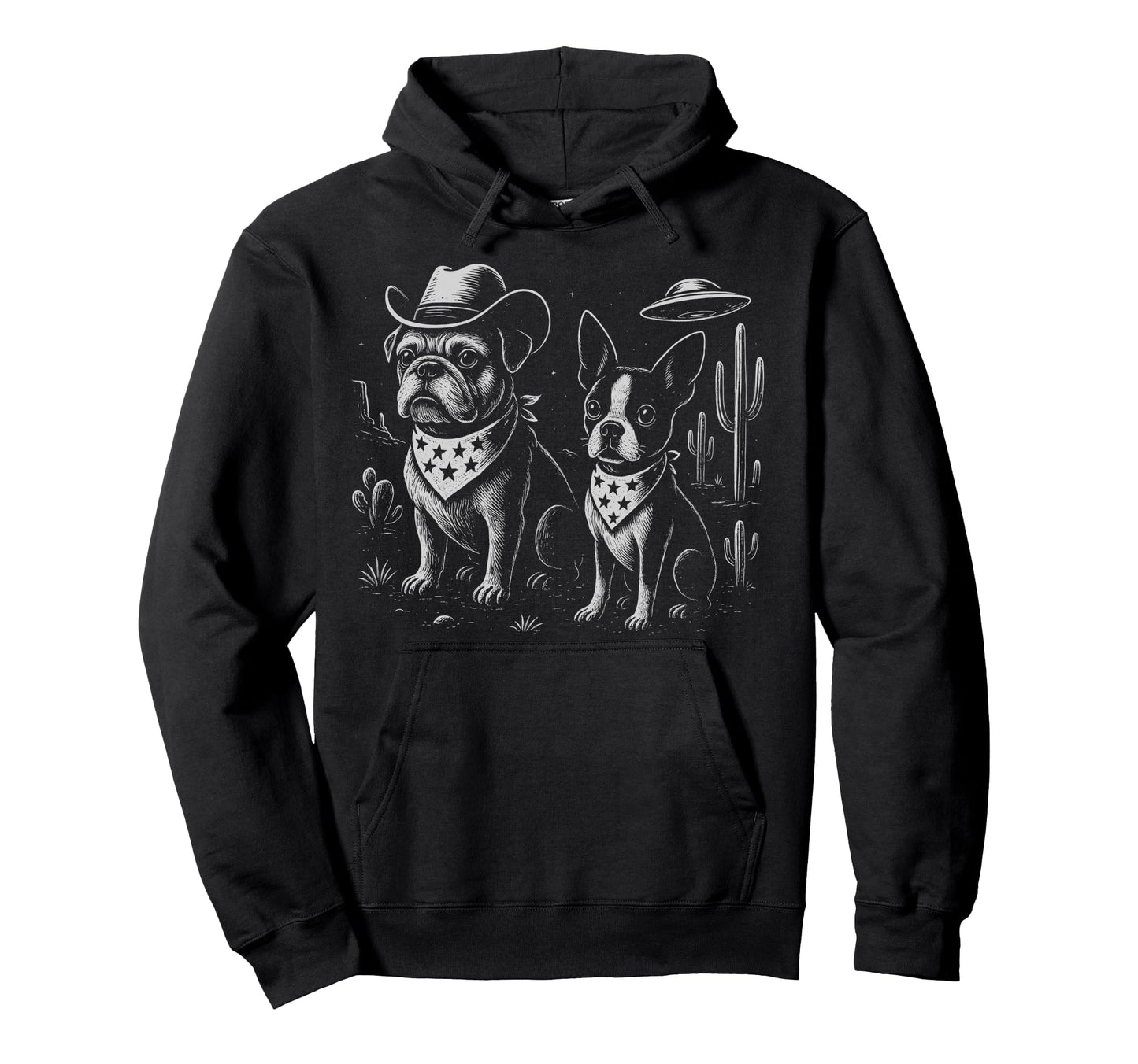 French Bulldog Cowboy Hat Boston Hoodie - Casual Everyday Wear Men Women - T-Shirt, Sweatshirt, Hoodie