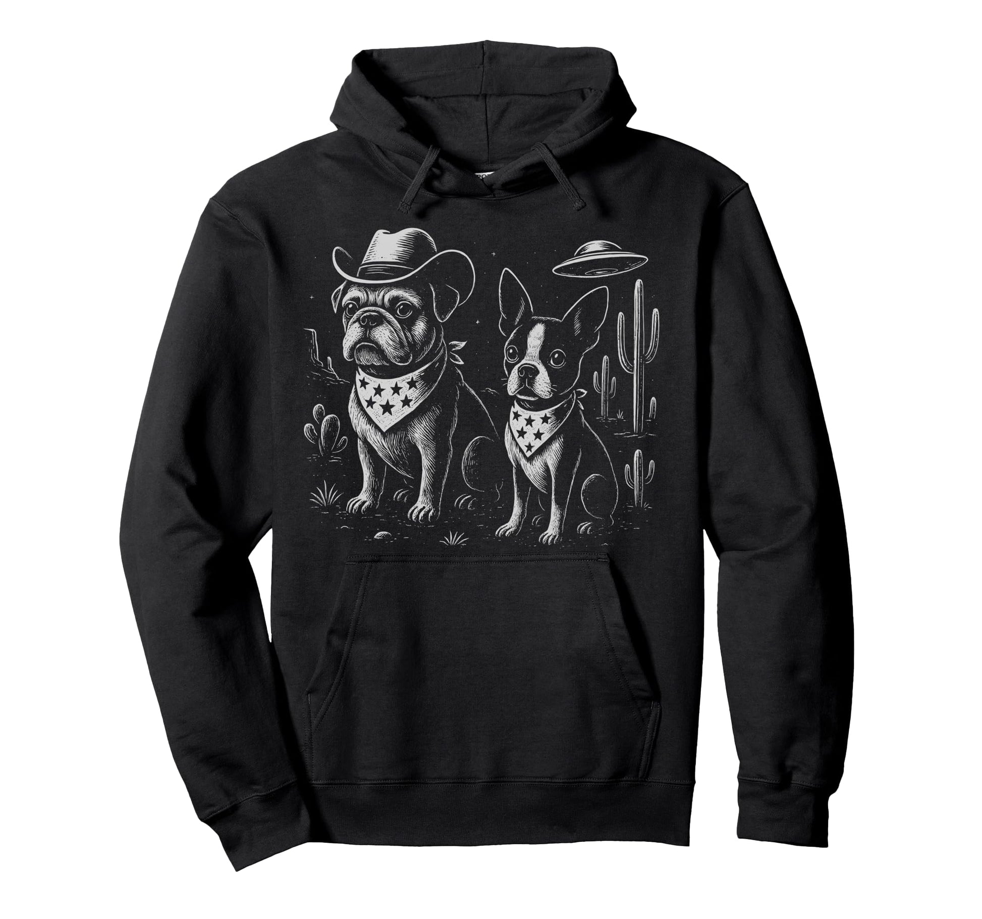 French Bulldog Cowboy Hat Boston Hoodie - Casual Everyday Wear Men Women - T-Shirt, Sweatshirt, Hoodie
