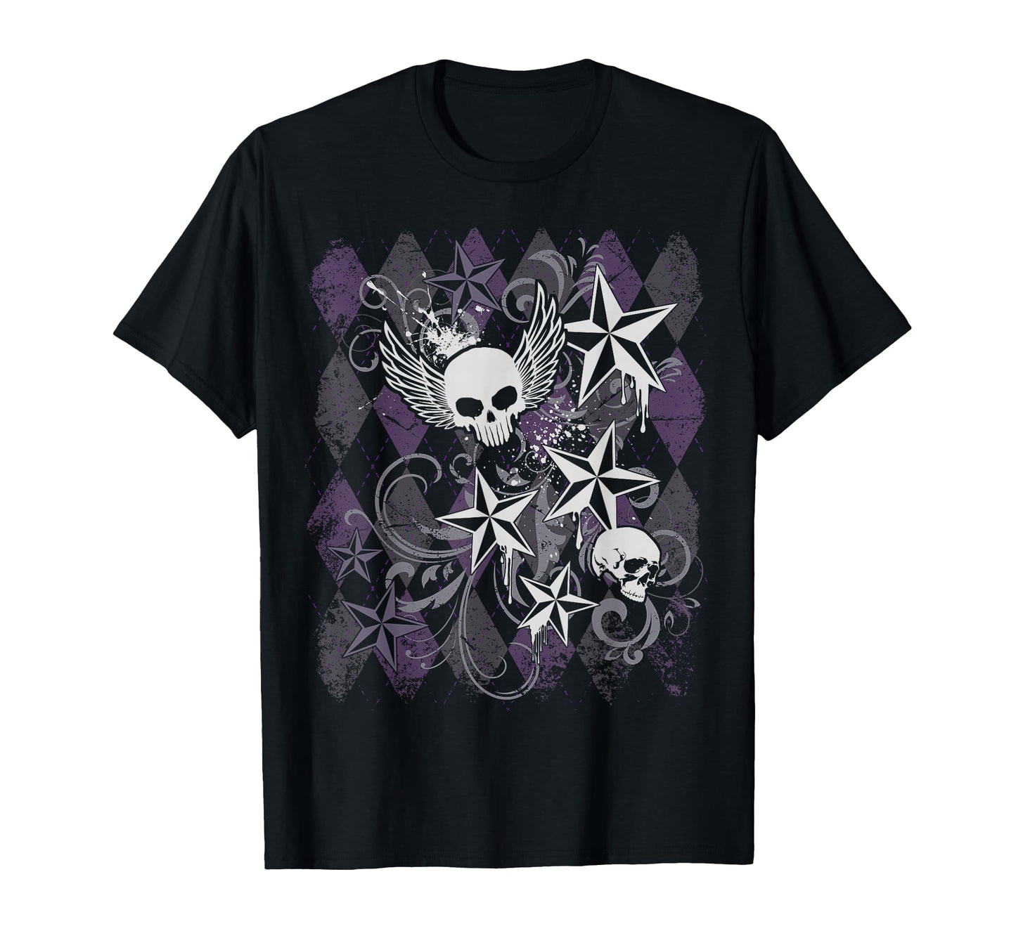 Y2K Grunge Skull Wings Star Purple T-Shirt - Custom Art Print for Adults - T-Shirt, Sweatshirt, Hoodie
