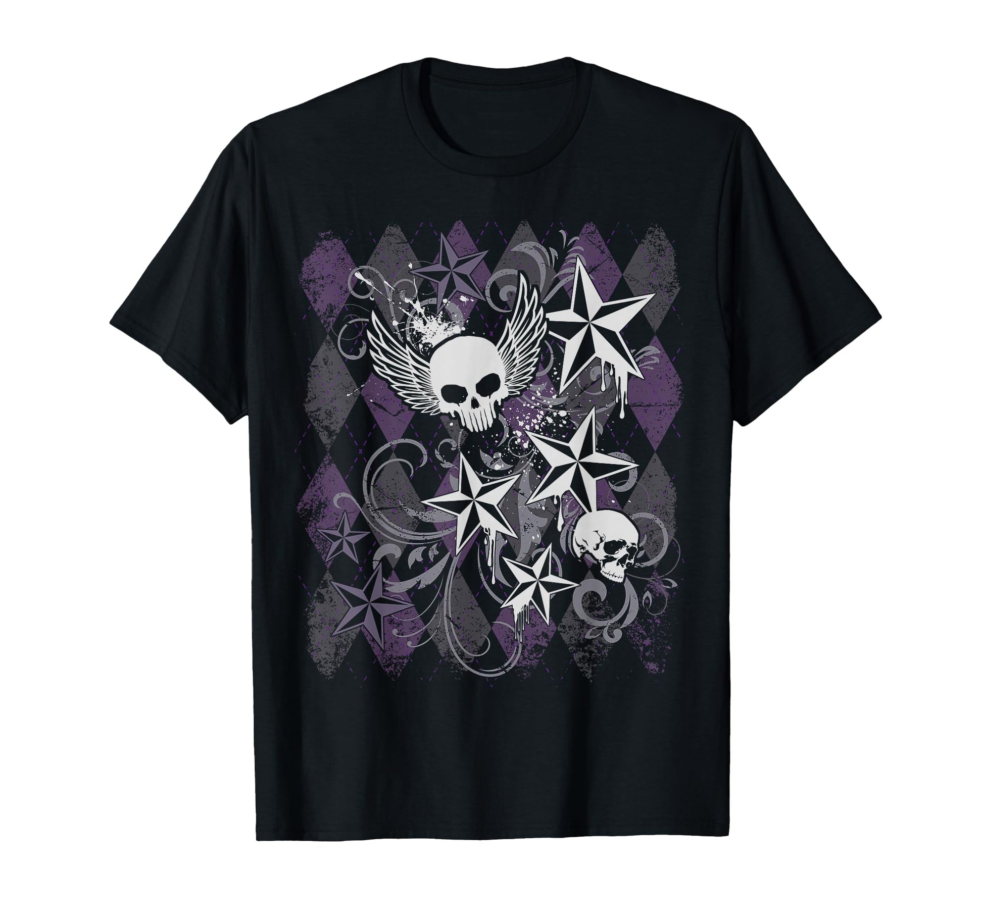 Y2K Grunge Skull Wings Star Purple T-Shirt - Custom Art Print for Adults - T-Shirt, Sweatshirt, Hoodie