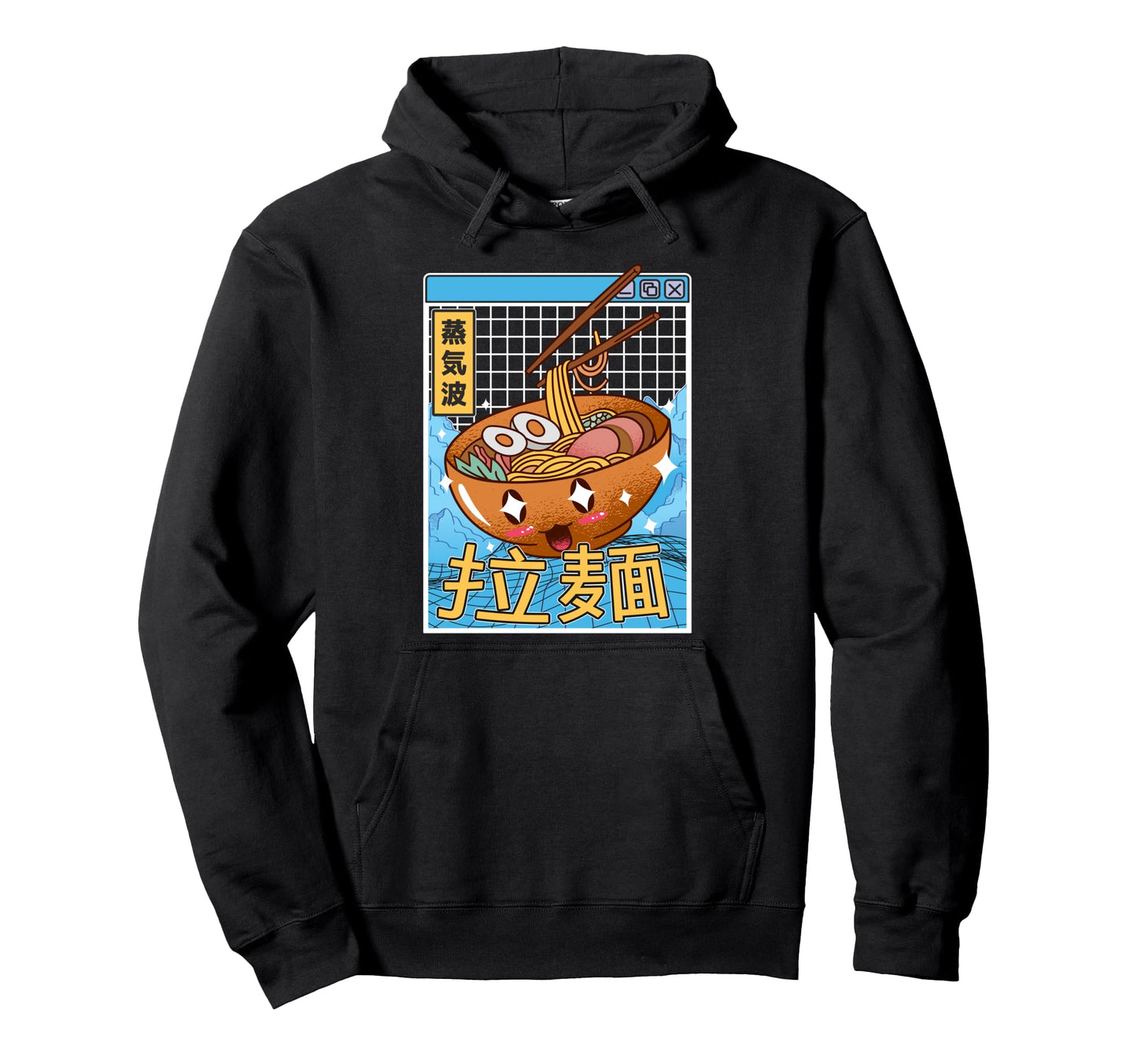 Ramen Noodles Bowl Kawaii Grid Vaporwave Hoodie - Streetwear Style Unisex - T-Shirt, Sweatshirt, Hoodie