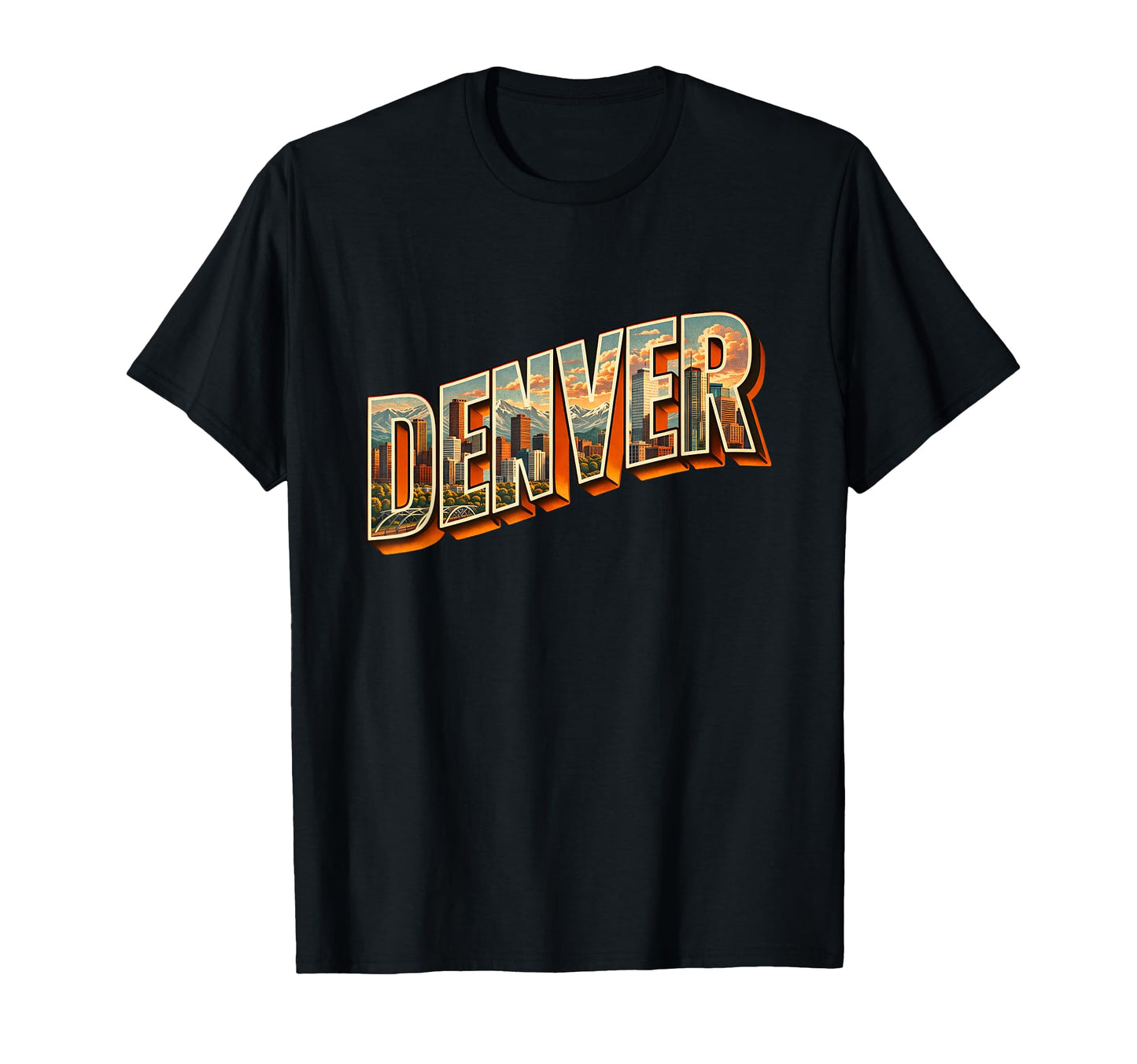 Denver City Skyline Inside Lettering T-Shirt - Casual Everyday Wear Unisex - T-Shirt, Sweatshirt, Hoodie